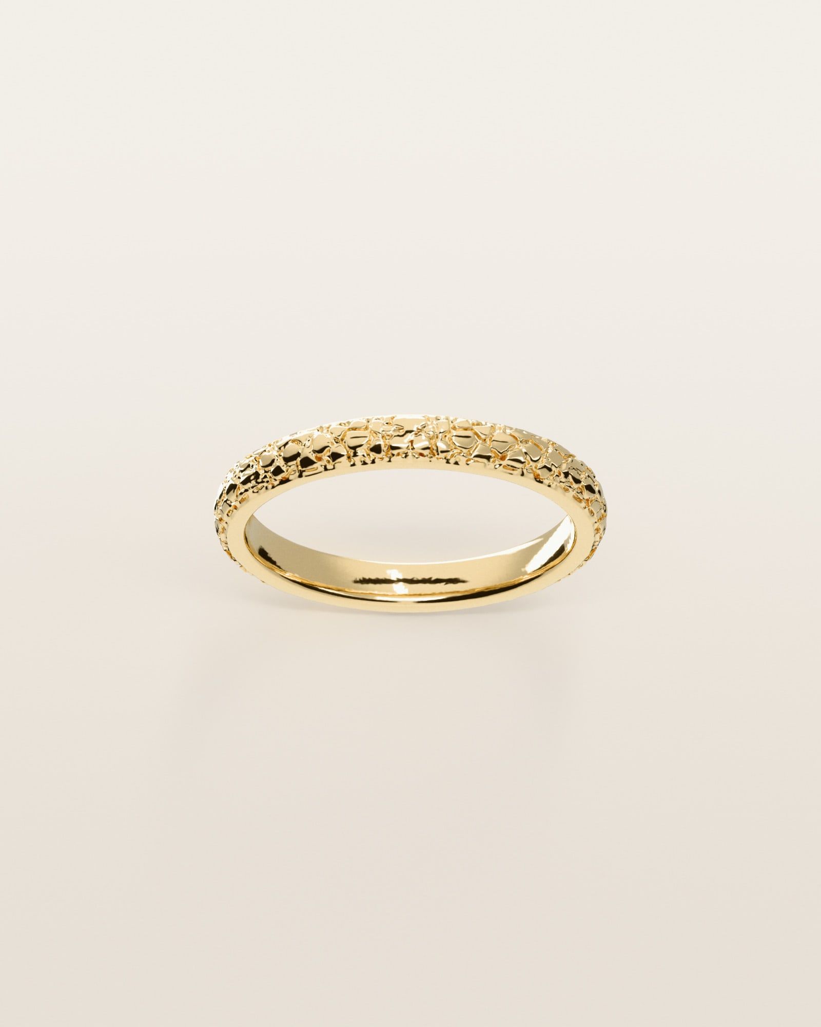 No. 444 Stacking Band 3 mm nugget ring, the nugget pattern, face on, 14K yellow gold, rendered from the production 3D file