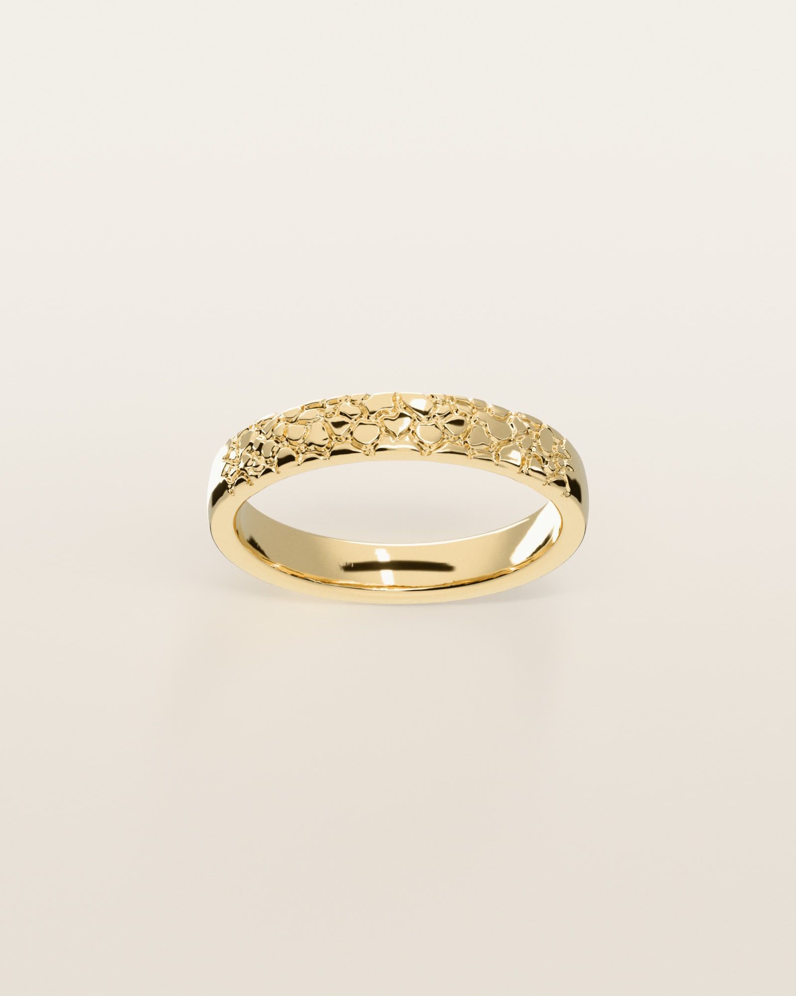 No. 527 Thread nugget ring, the nugget pattern, face on, 14K yellow gold, rendered from the production 3D file
