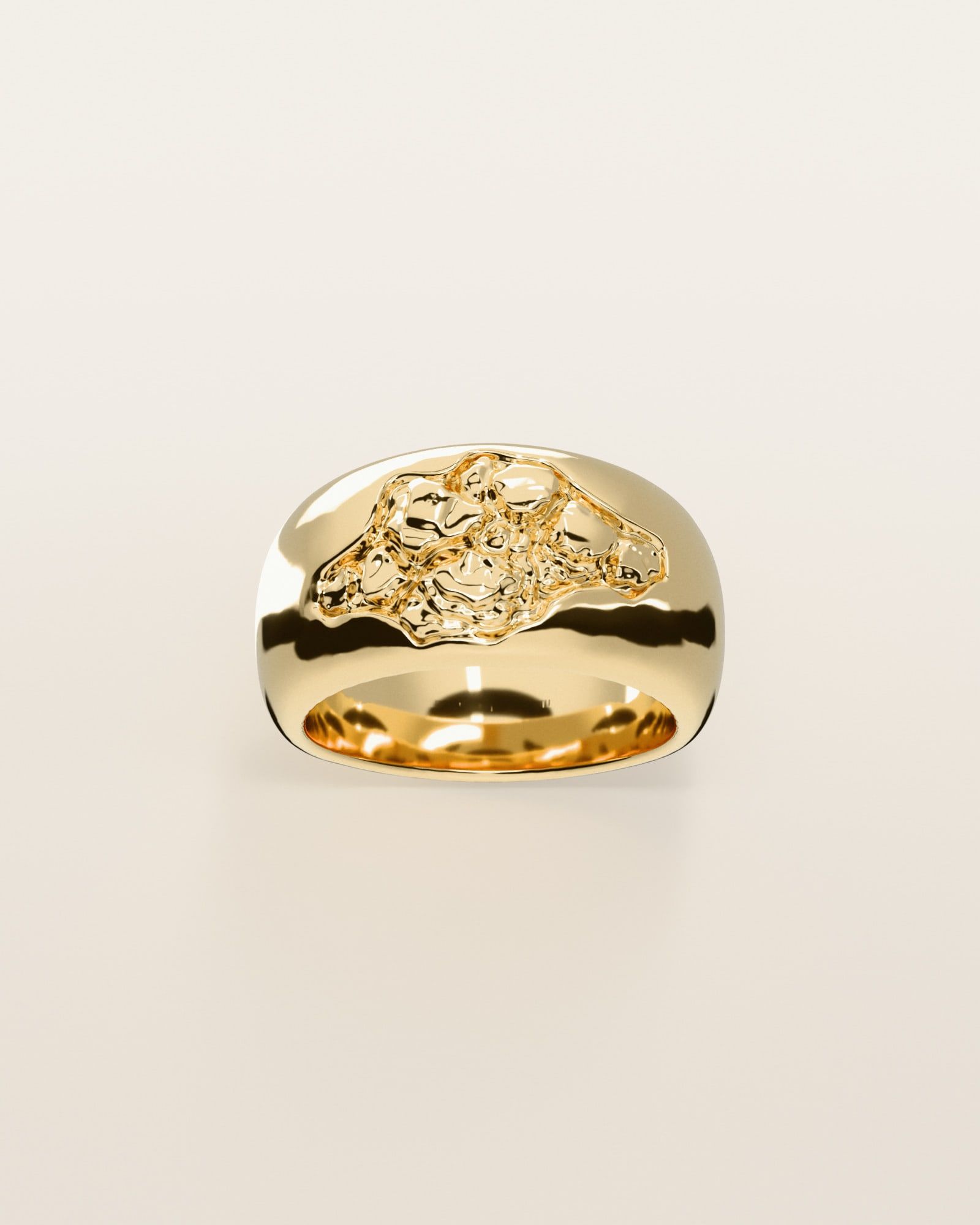 No. 521 Outcrop nugget ring, the nugget pattern, face on, 14K yellow gold, rendered from the production 3D file