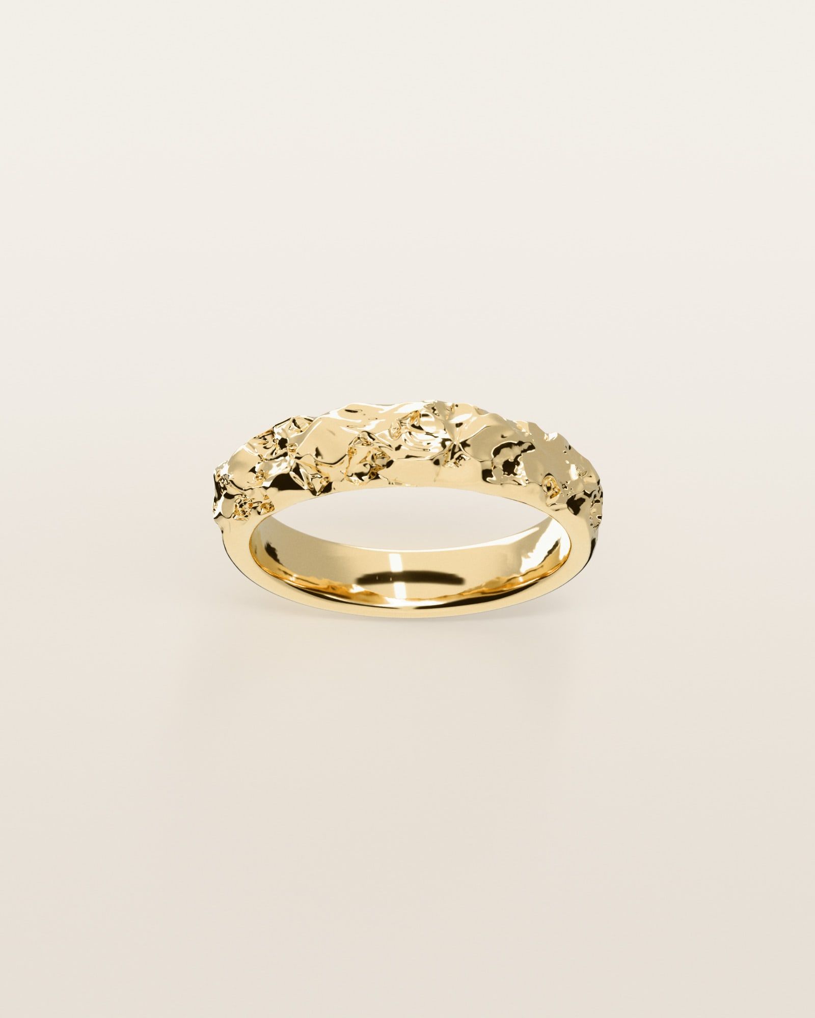 No. 024 Slim nugget ring, the nugget pattern, face on, 14K yellow gold, rendered from the production 3D file