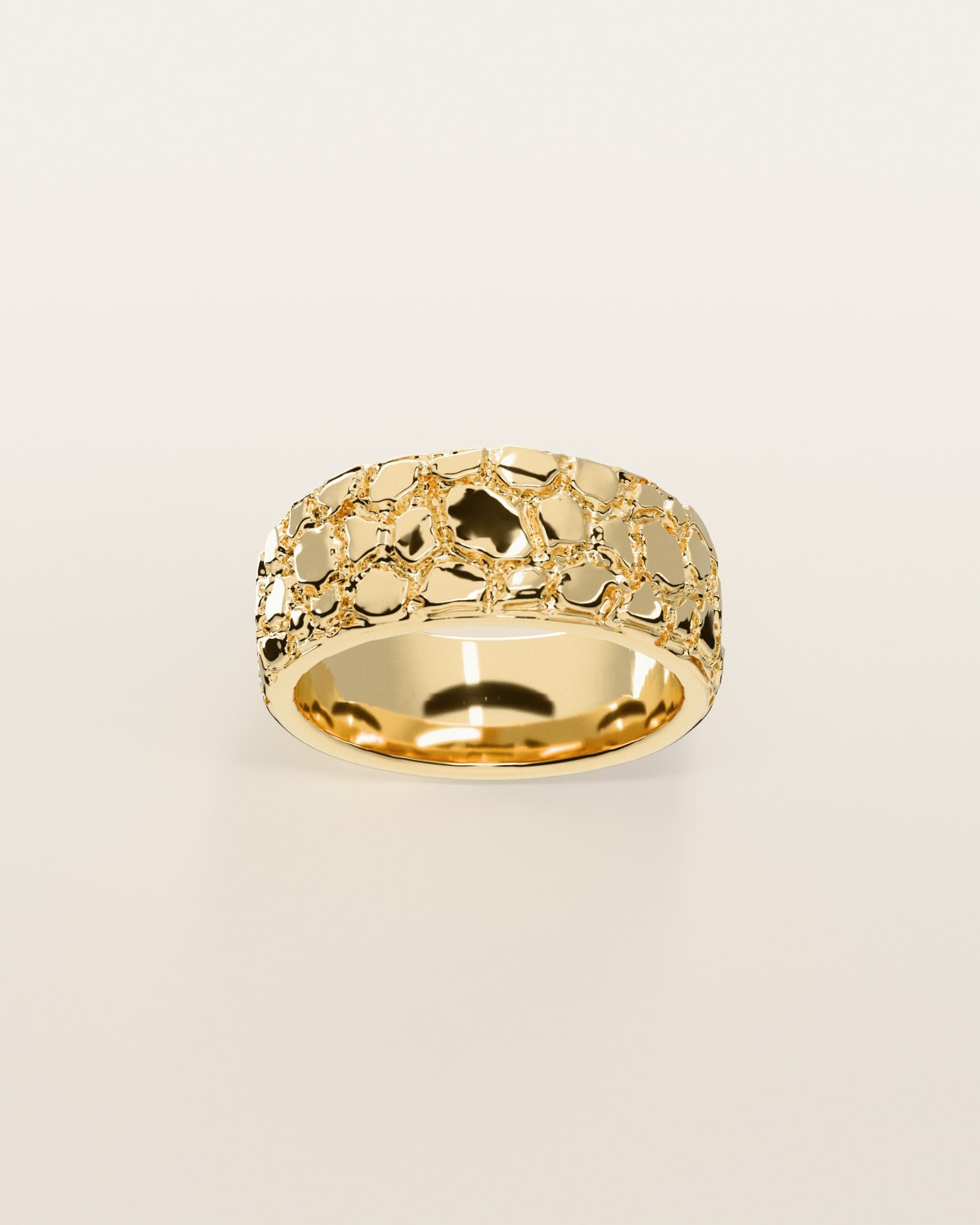 No. 514 Spill nugget ring, the nugget pattern, face on, 14K yellow gold, rendered from the production 3D file