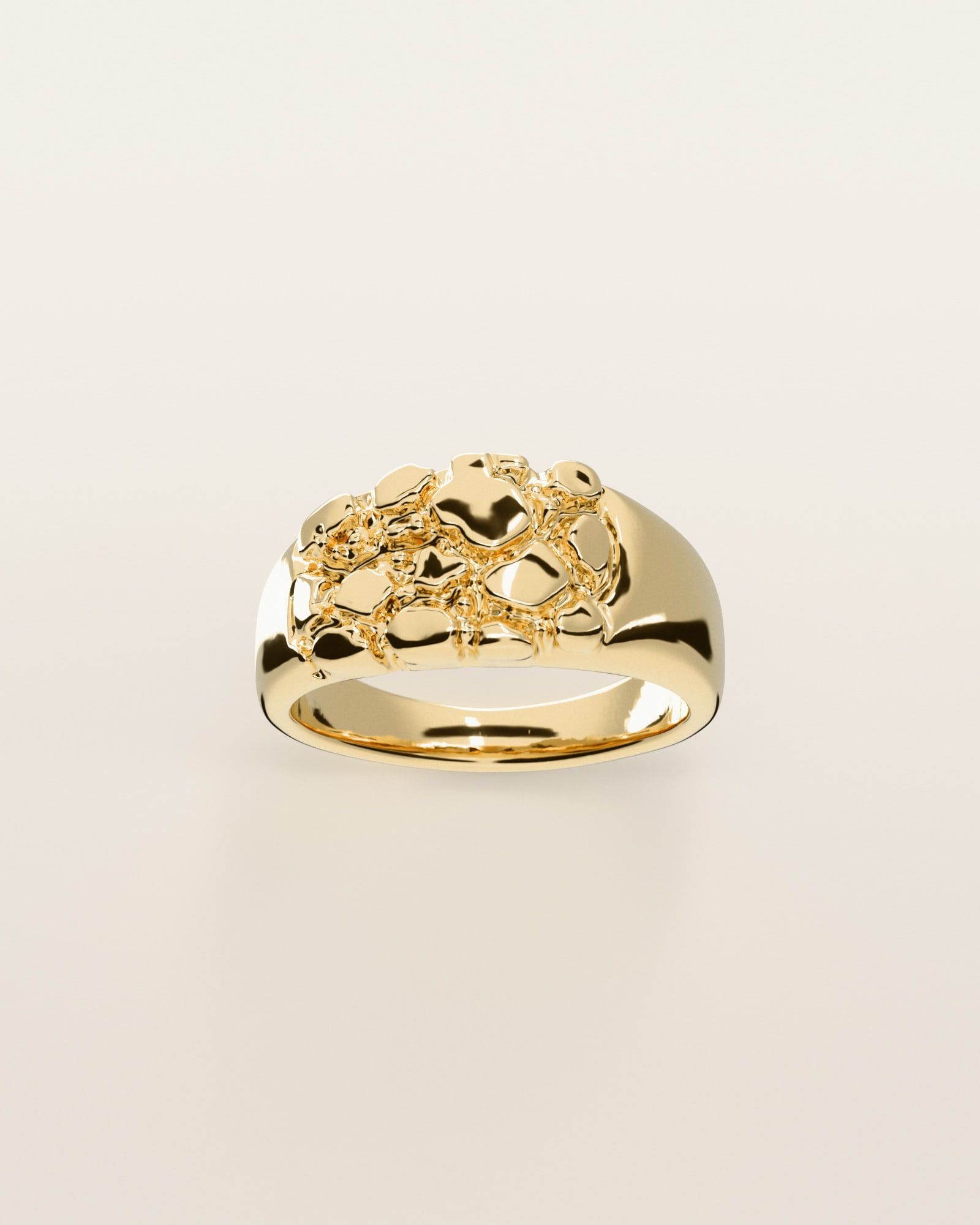 No. 513 Offset nugget ring, the nugget pattern, face on, 14K yellow gold, rendered from the production 3D file