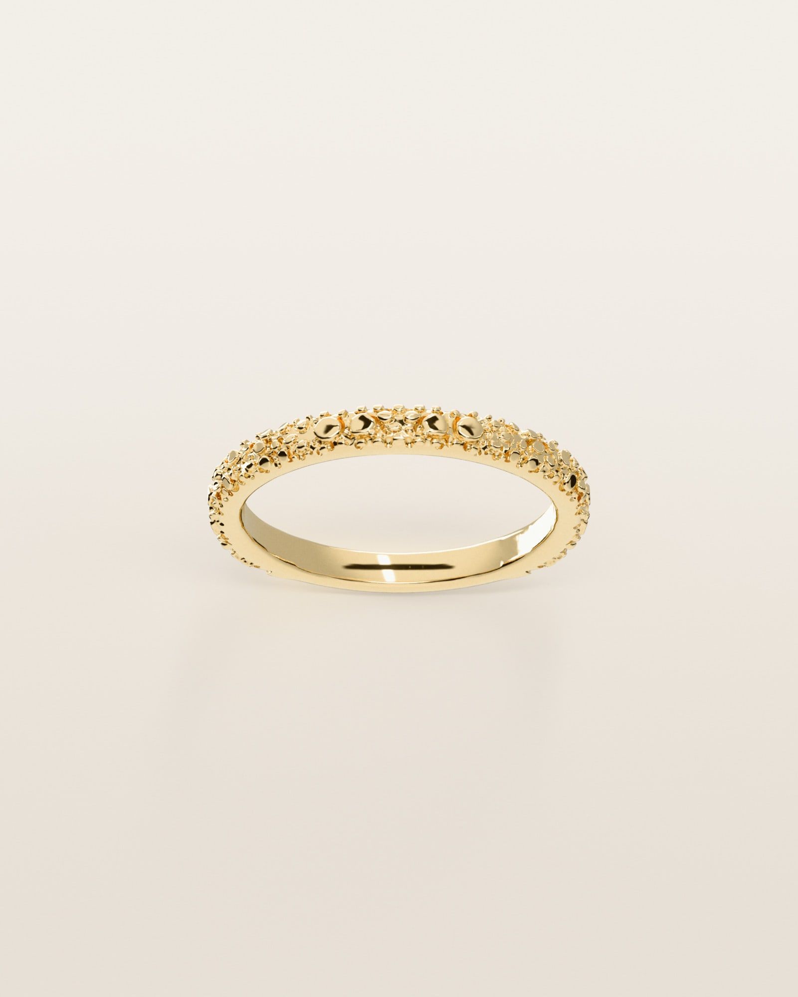 No. 106 Ripple nugget ring, the nugget pattern, face on, 14K yellow gold, rendered from the production 3D file