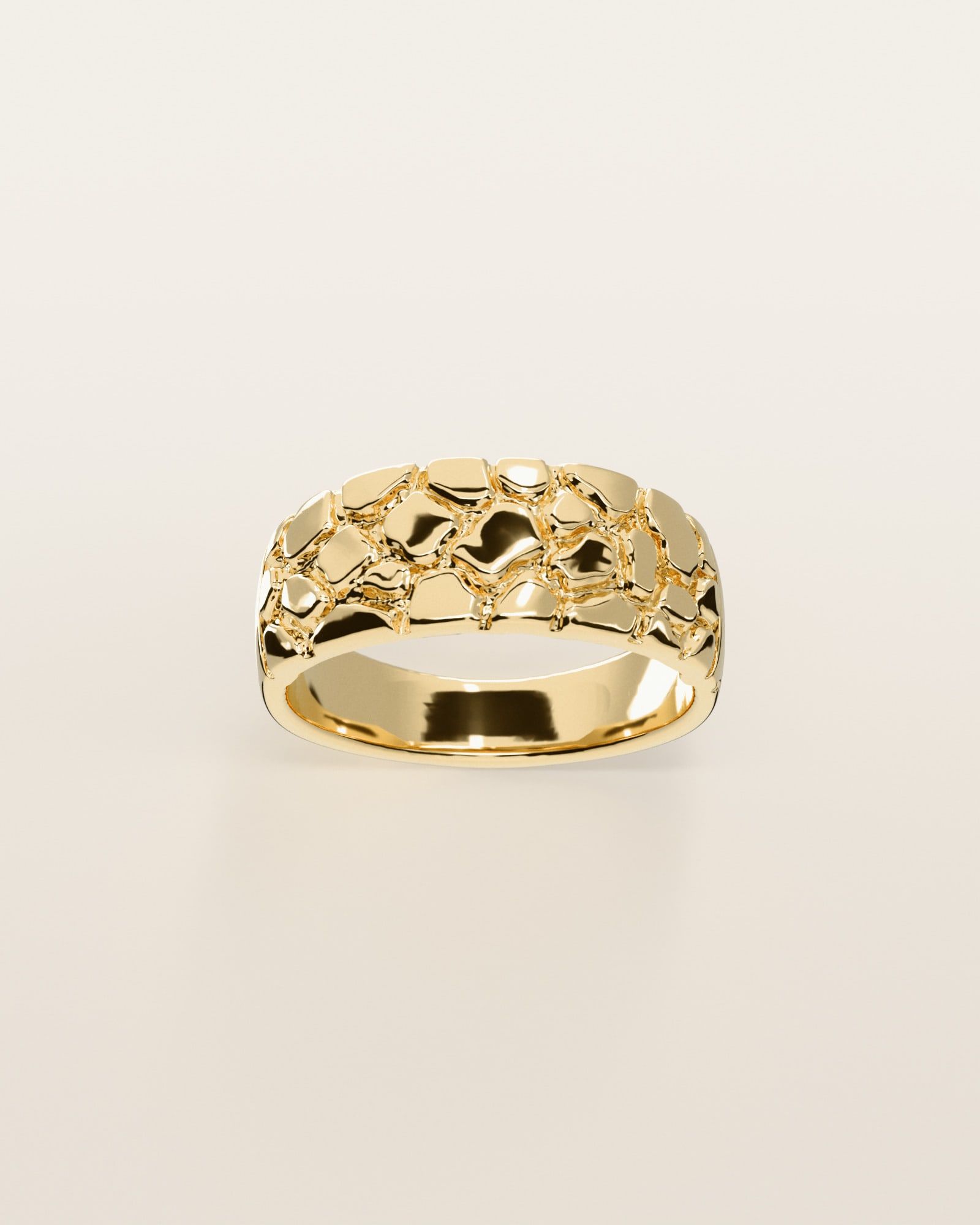 No. 403 Classic Taper nugget ring, the nugget pattern, face on, 14K yellow gold, rendered from the production 3D file
