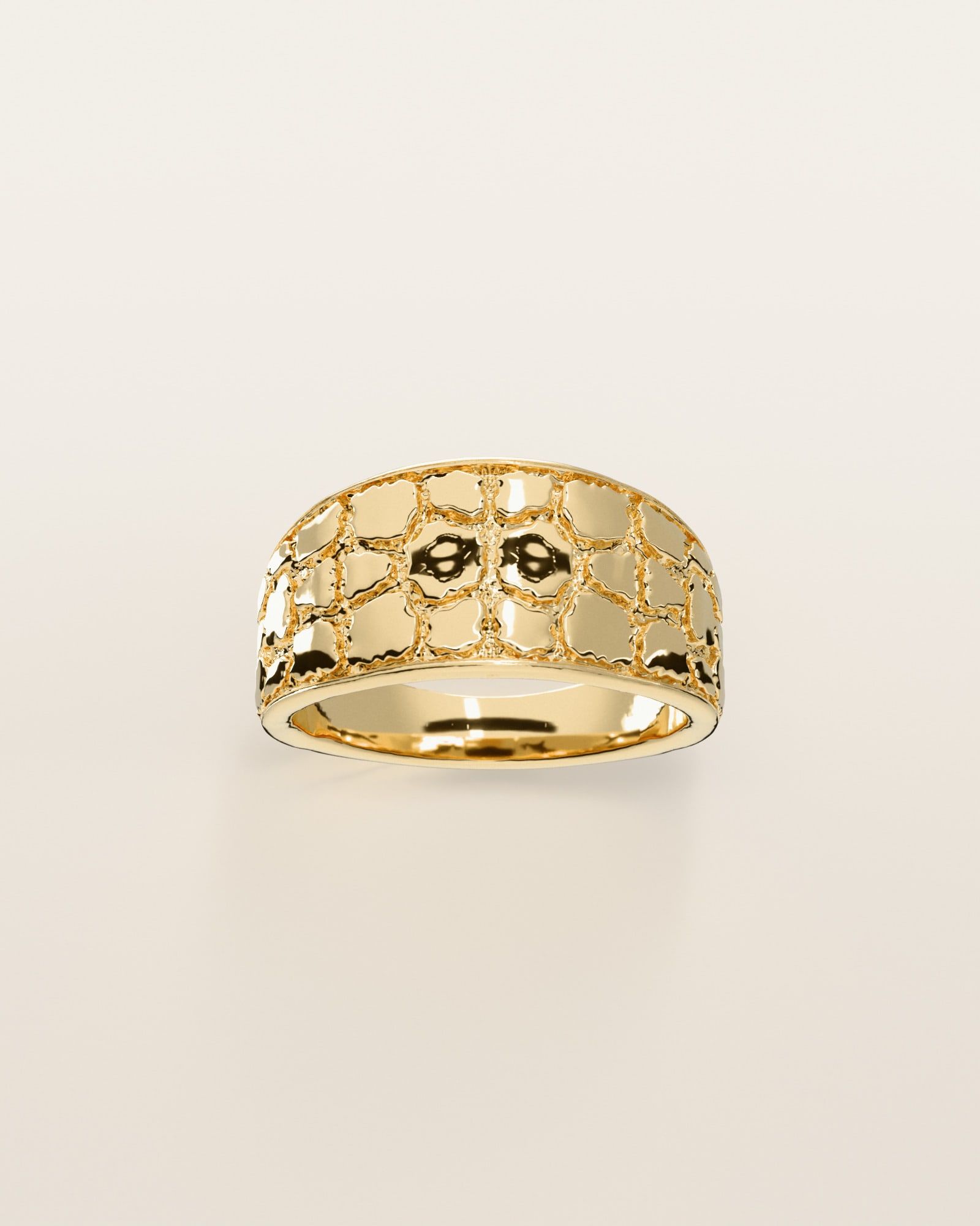 No. 440 Classic Taper nugget ring, the nugget pattern, face on, 14K yellow gold, rendered from the production 3D file