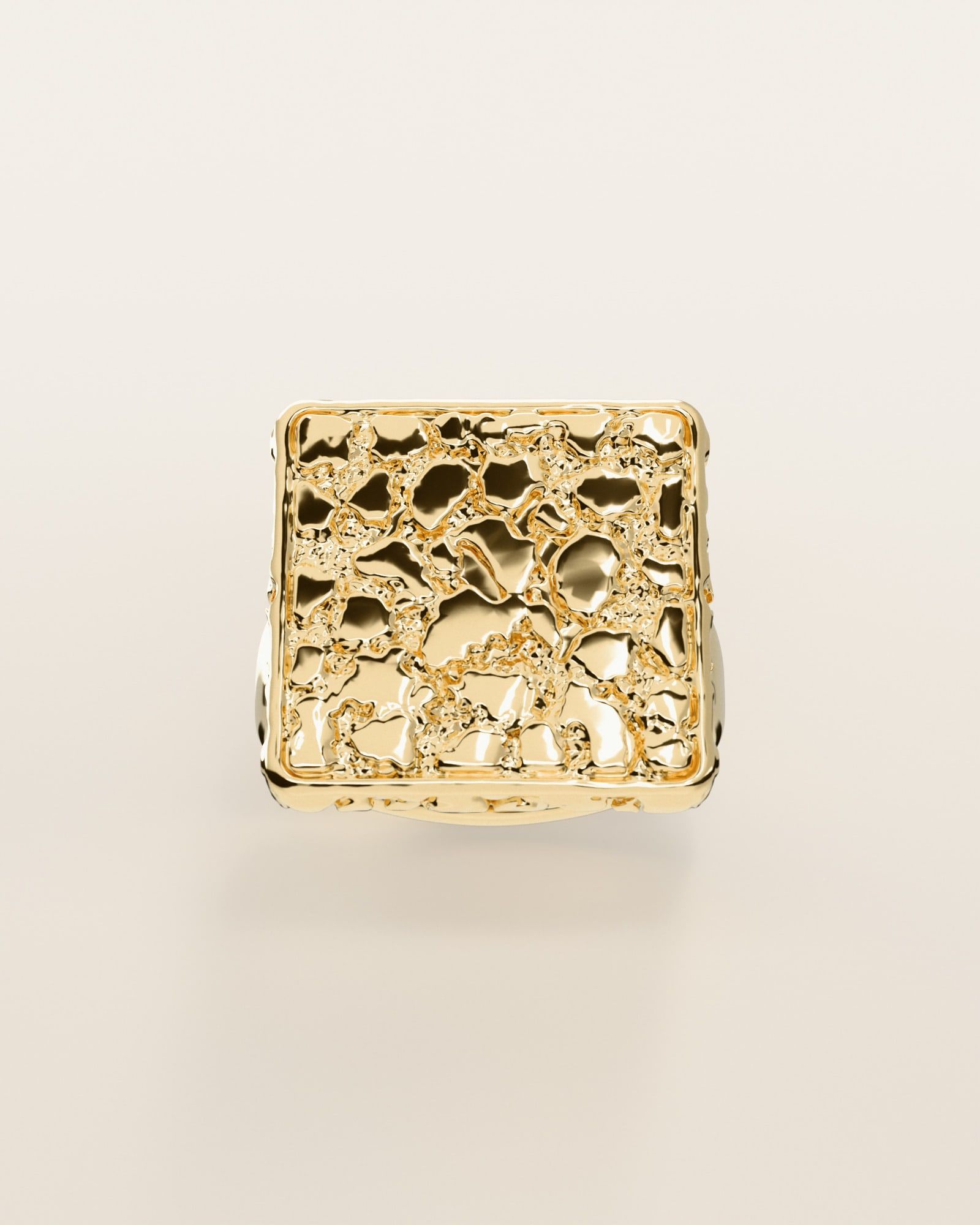 No. 434 Statement XL nugget ring, the nugget pattern, face on, 14K yellow gold, rendered from the production 3D file