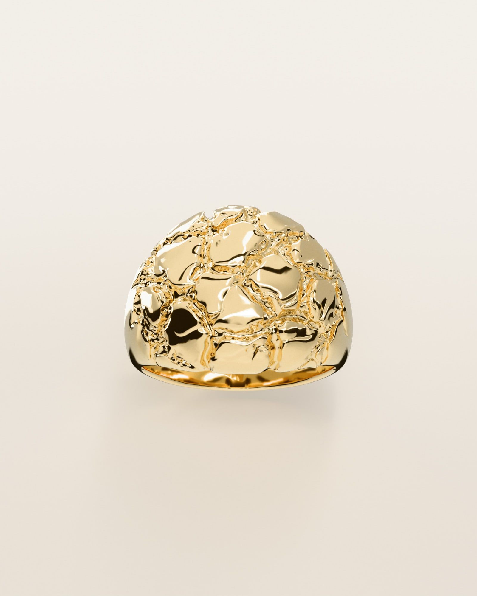 No. 503 Boulder nugget ring, the nugget pattern, face on, 14K yellow gold, rendered from the production 3D file