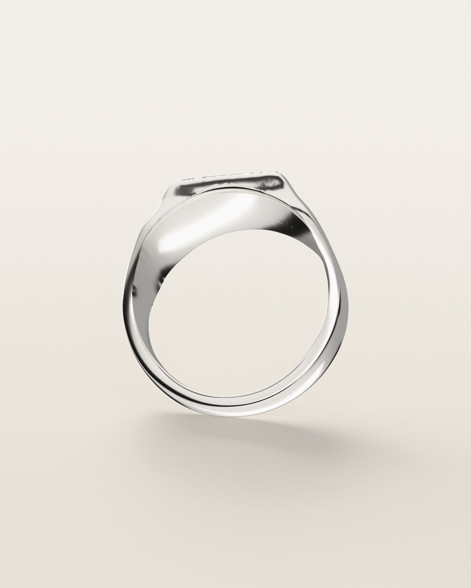 No. 409 Signet M nugget ring, underside, the inside of the band, sterling silver, rendered from the production 3D file