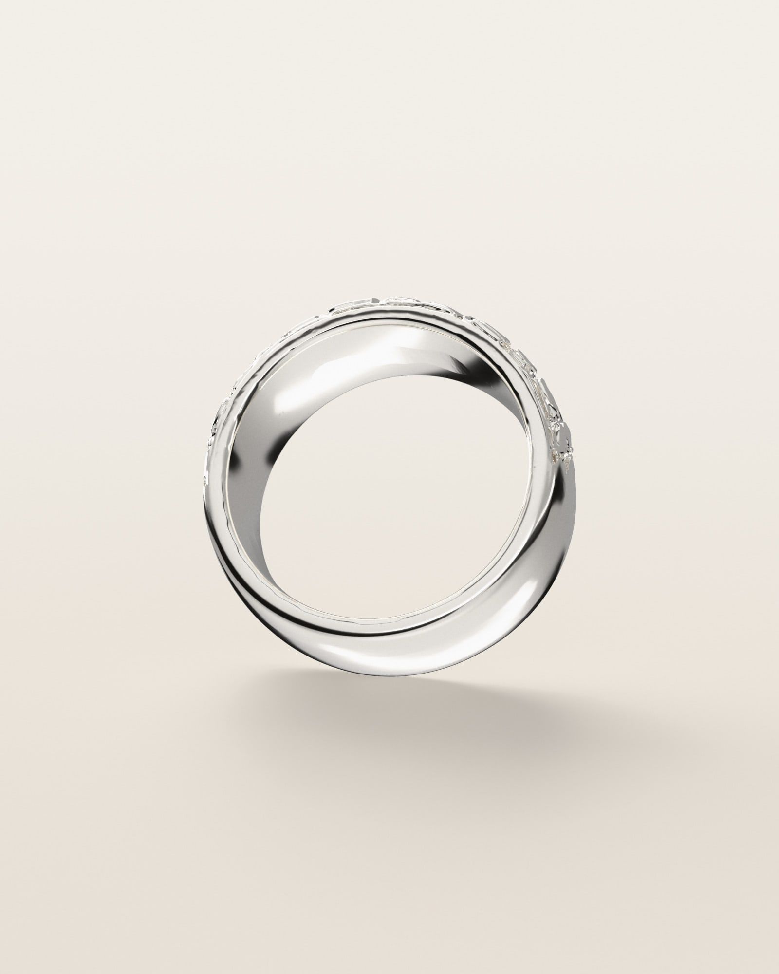 No. 514 Spill nugget ring, underside, the inside of the band, sterling silver, rendered from the production 3D file