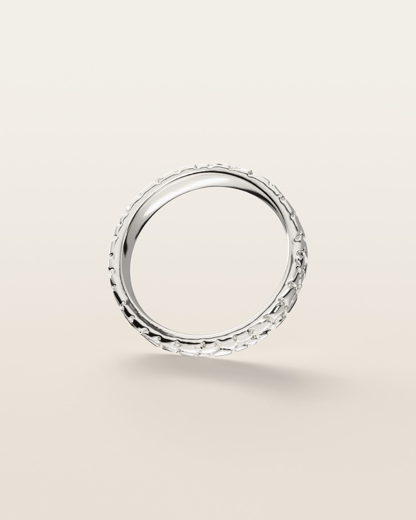 No. 407 Stack Band nugget ring, underside, the inside of the band, sterling silver, rendered from the production 3D file
