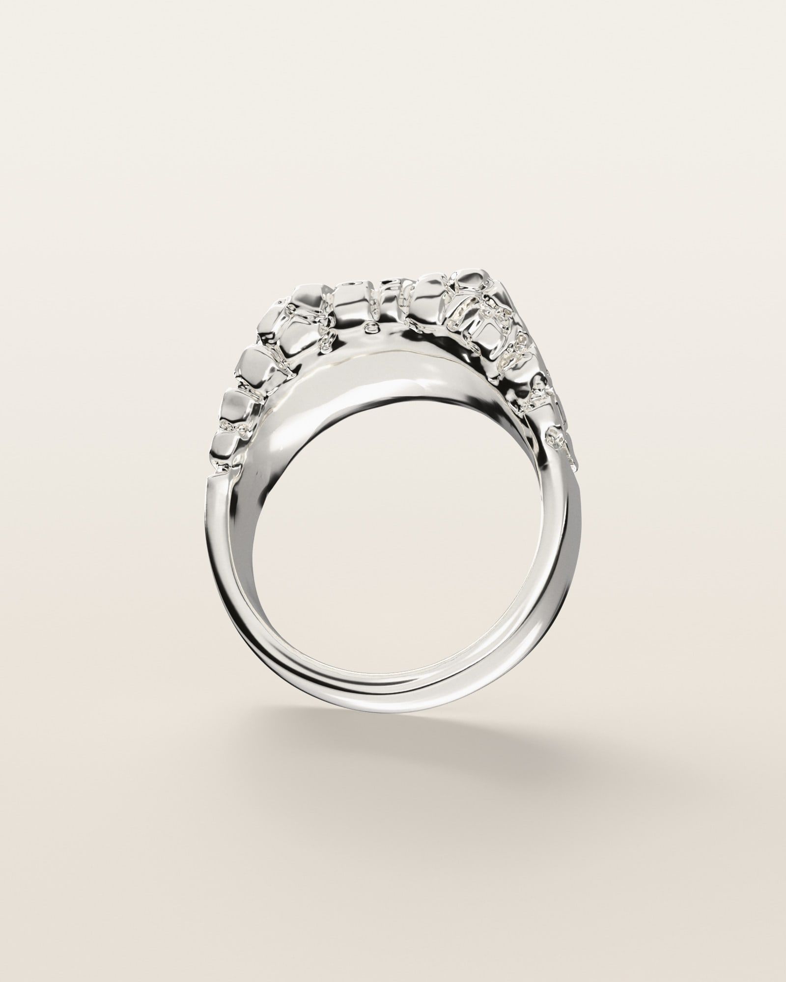 No. 406 Wide Face nugget ring, underside, the inside of the band, sterling silver, rendered from the production 3D file