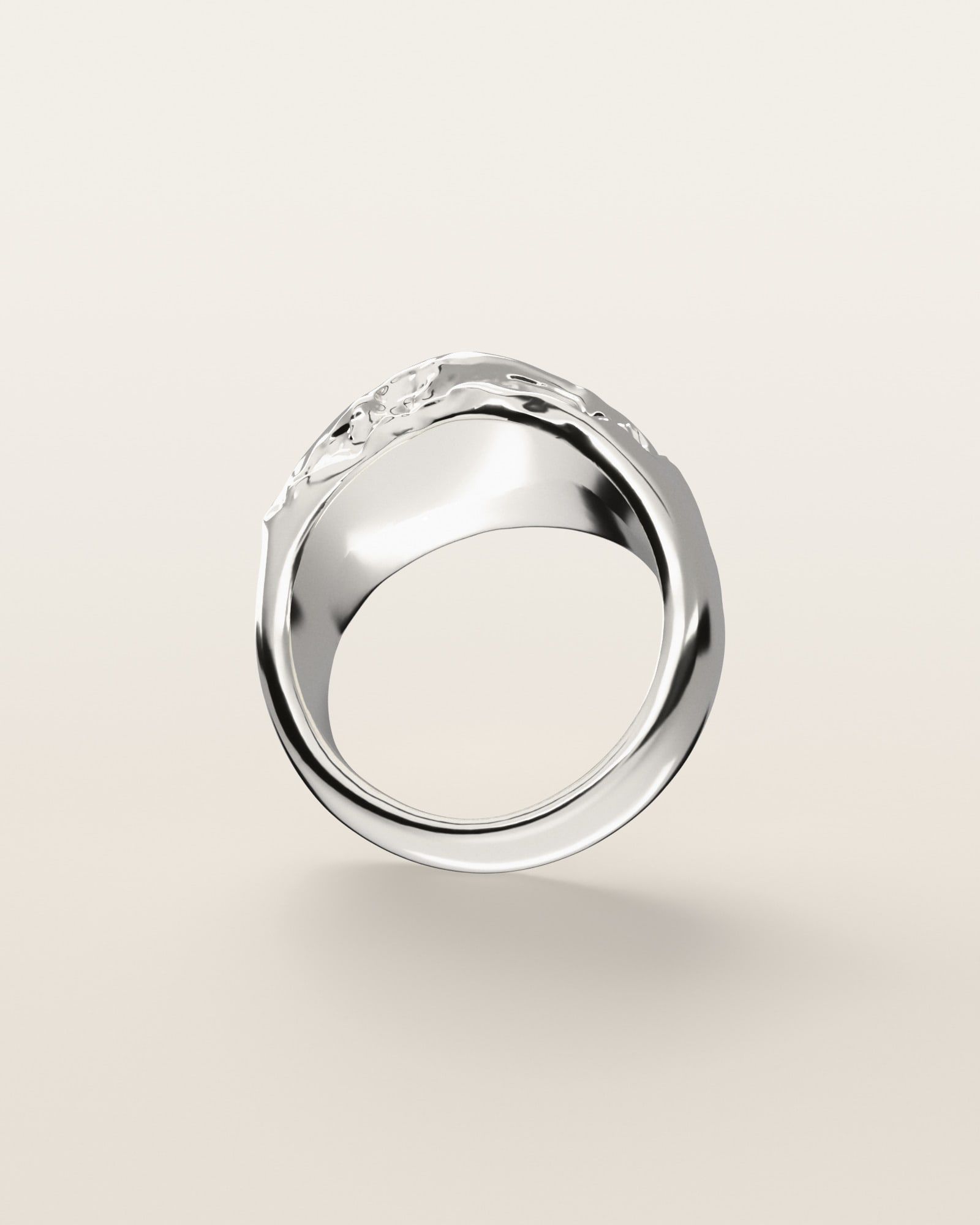 No. 008 Ridge nugget ring, underside, the inside of the band, sterling silver, rendered from the production 3D file