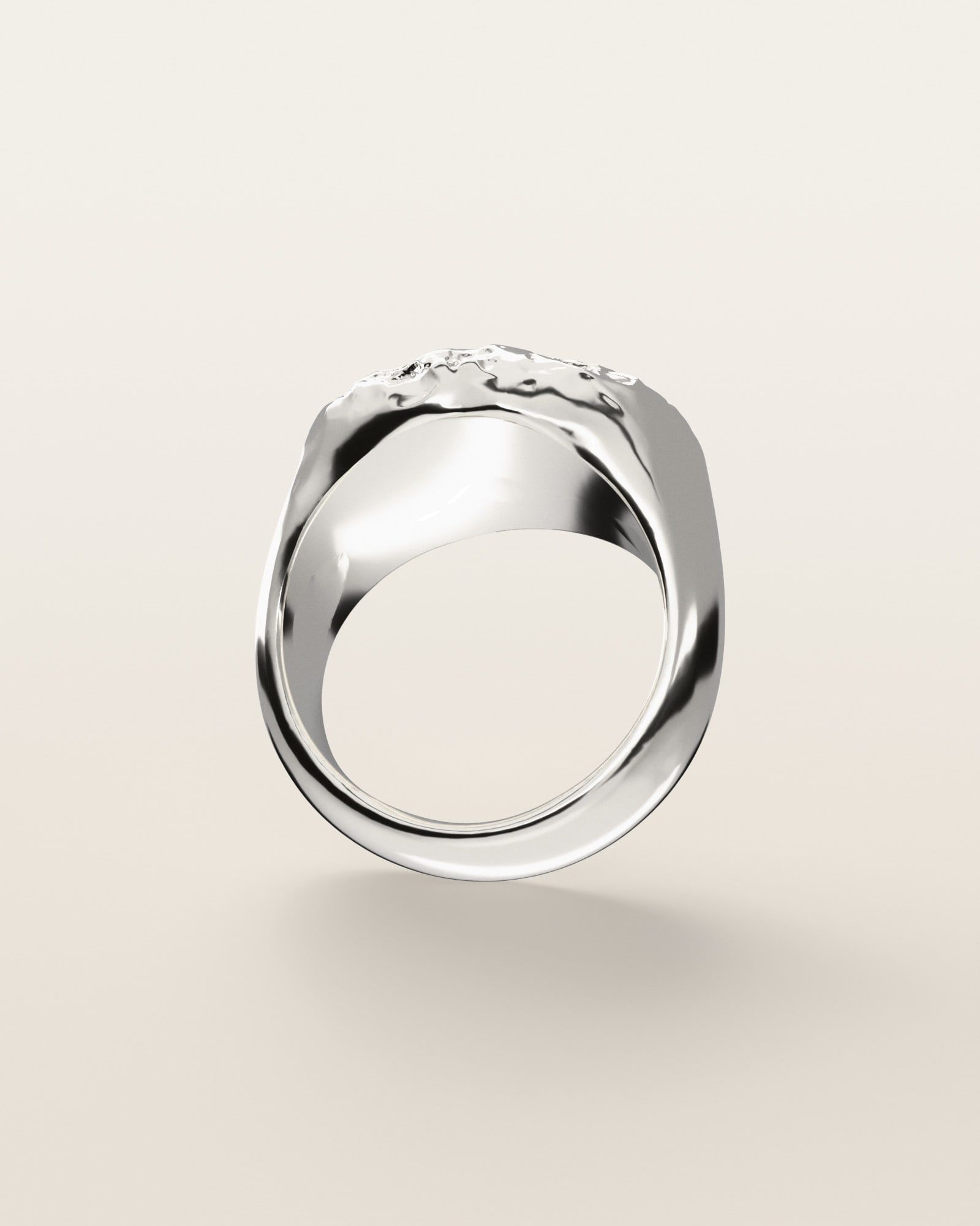 No. 021 Crest nugget ring, underside, the inside of the band, sterling silver, rendered from the production 3D file