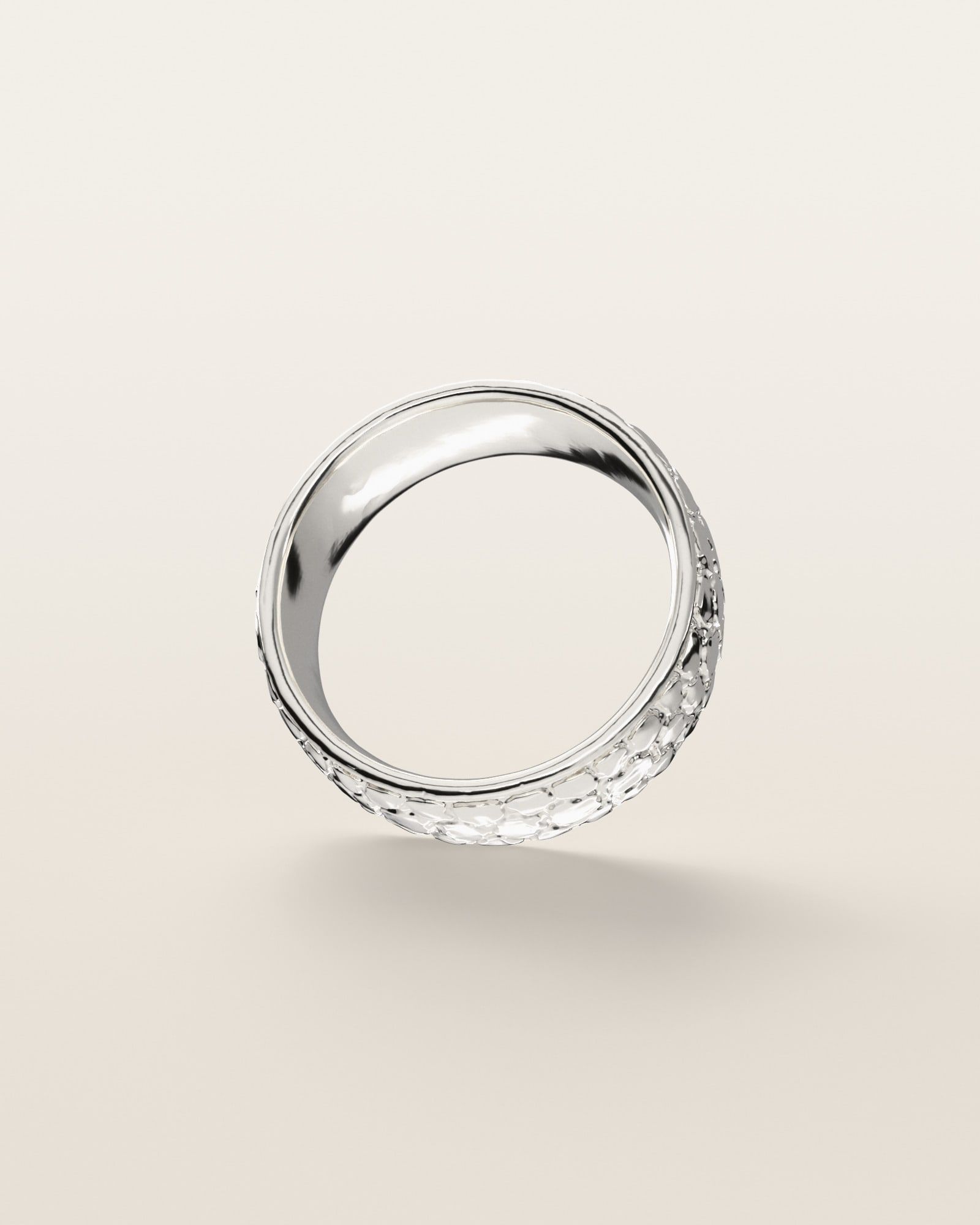 No. 442 Nugget Band 8 mm, underside, the inside of the band, sterling silver, rendered from the production 3D file