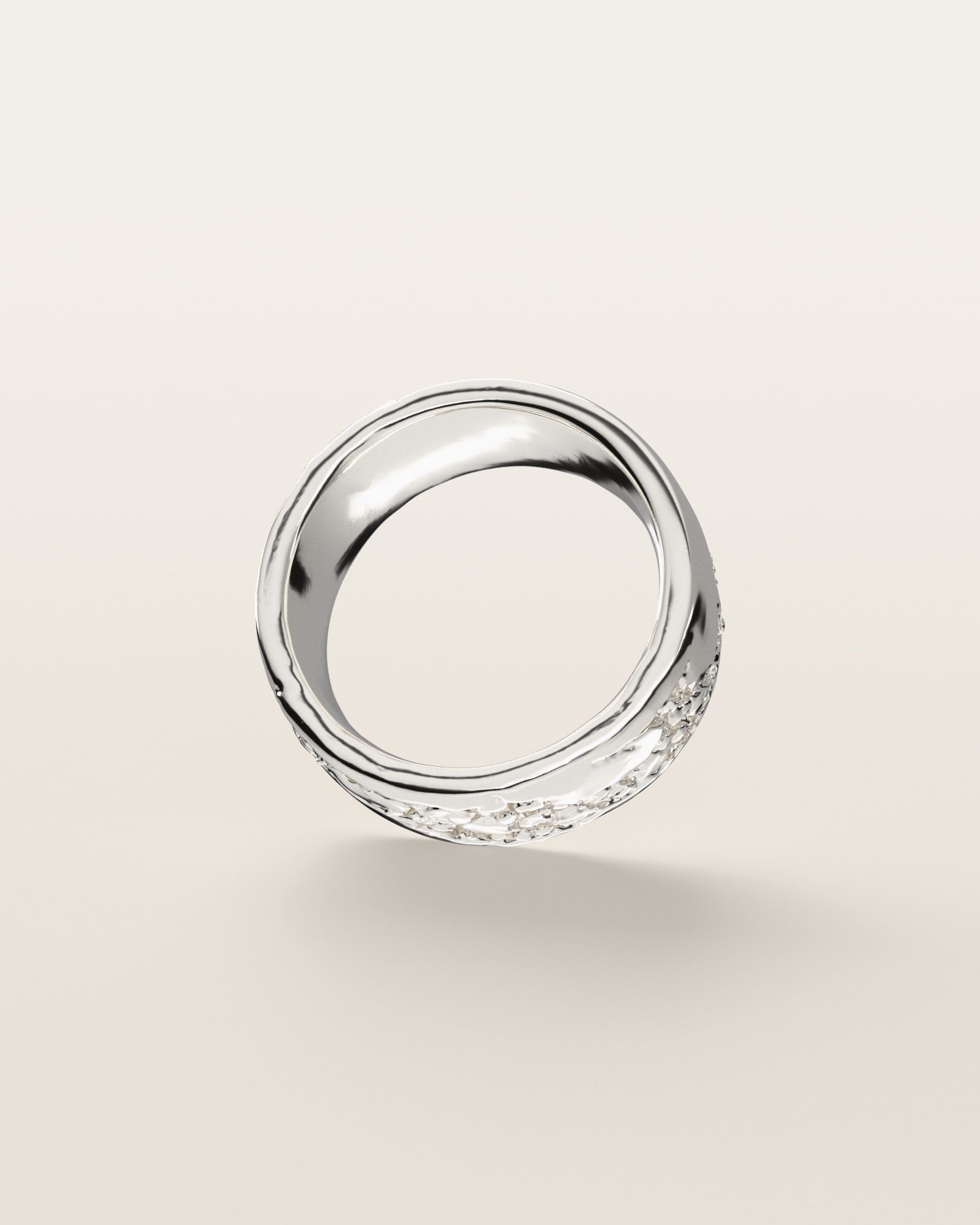 No. 519 Seam nugget ring, underside, the inside of the band, sterling silver, rendered from the production 3D file