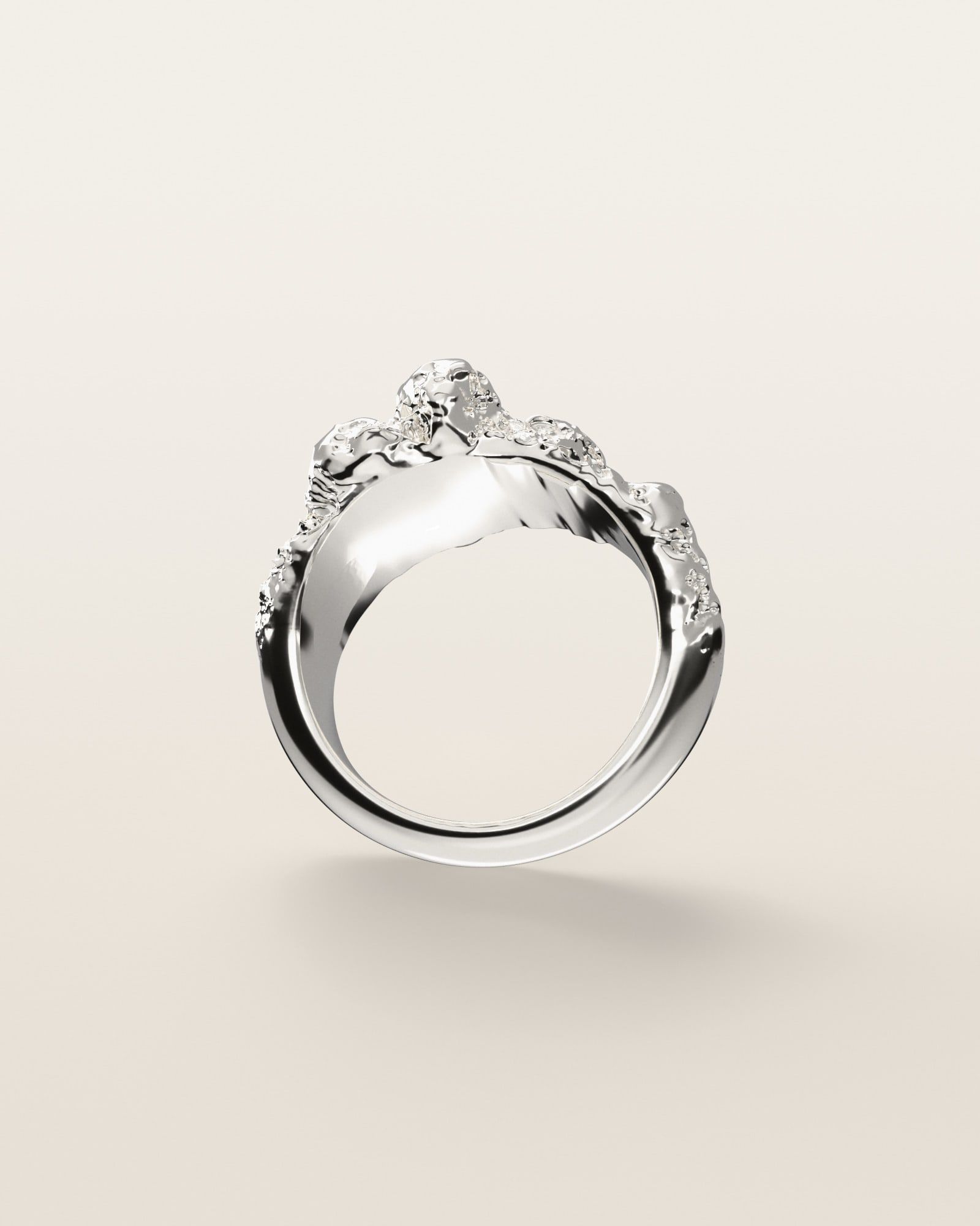 No. 063 Off-Center nugget ring, underside, the inside of the band, sterling silver, rendered from the production 3D file