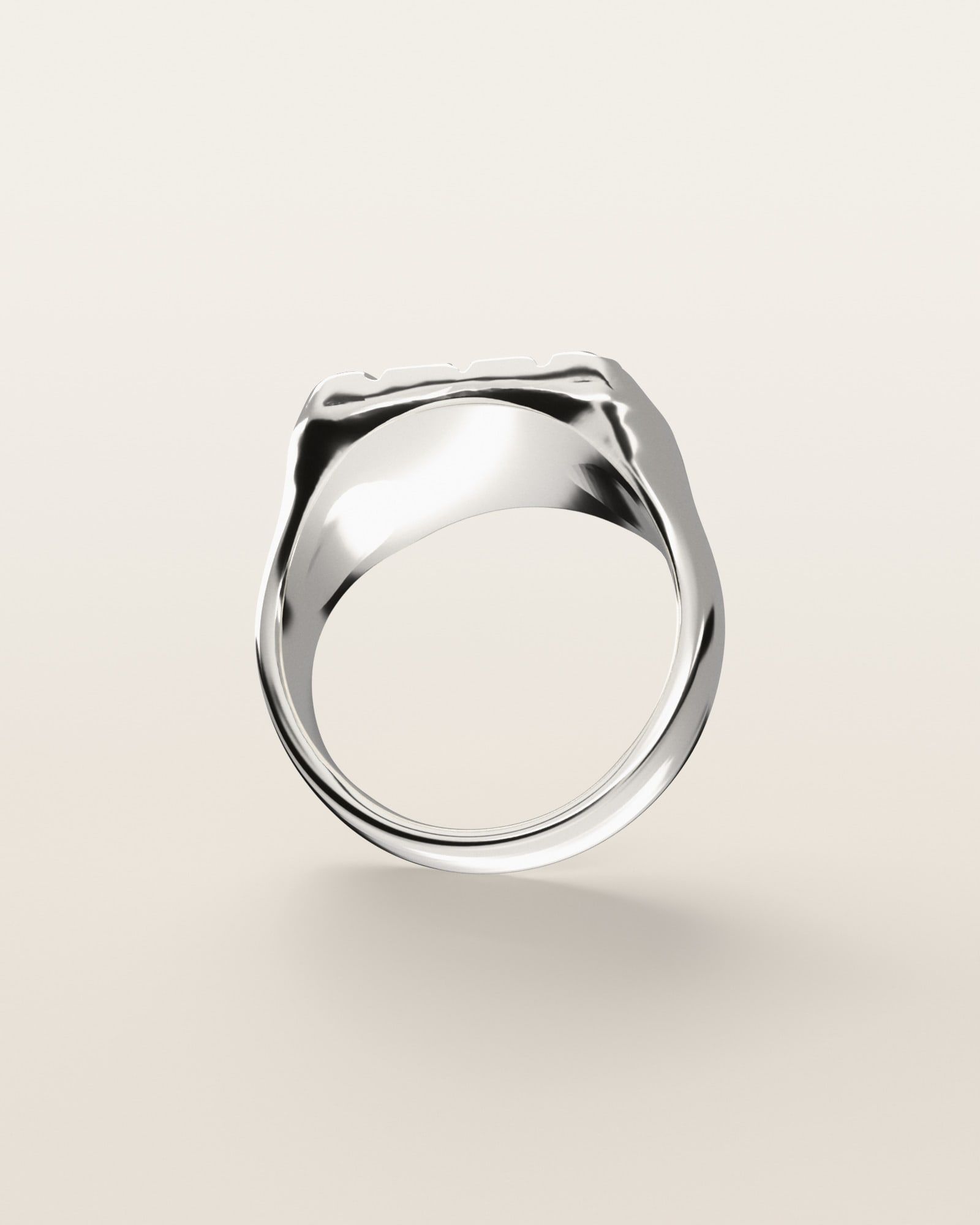 No. 401 Signet L nugget ring, underside, the inside of the band, sterling silver, rendered from the production 3D file