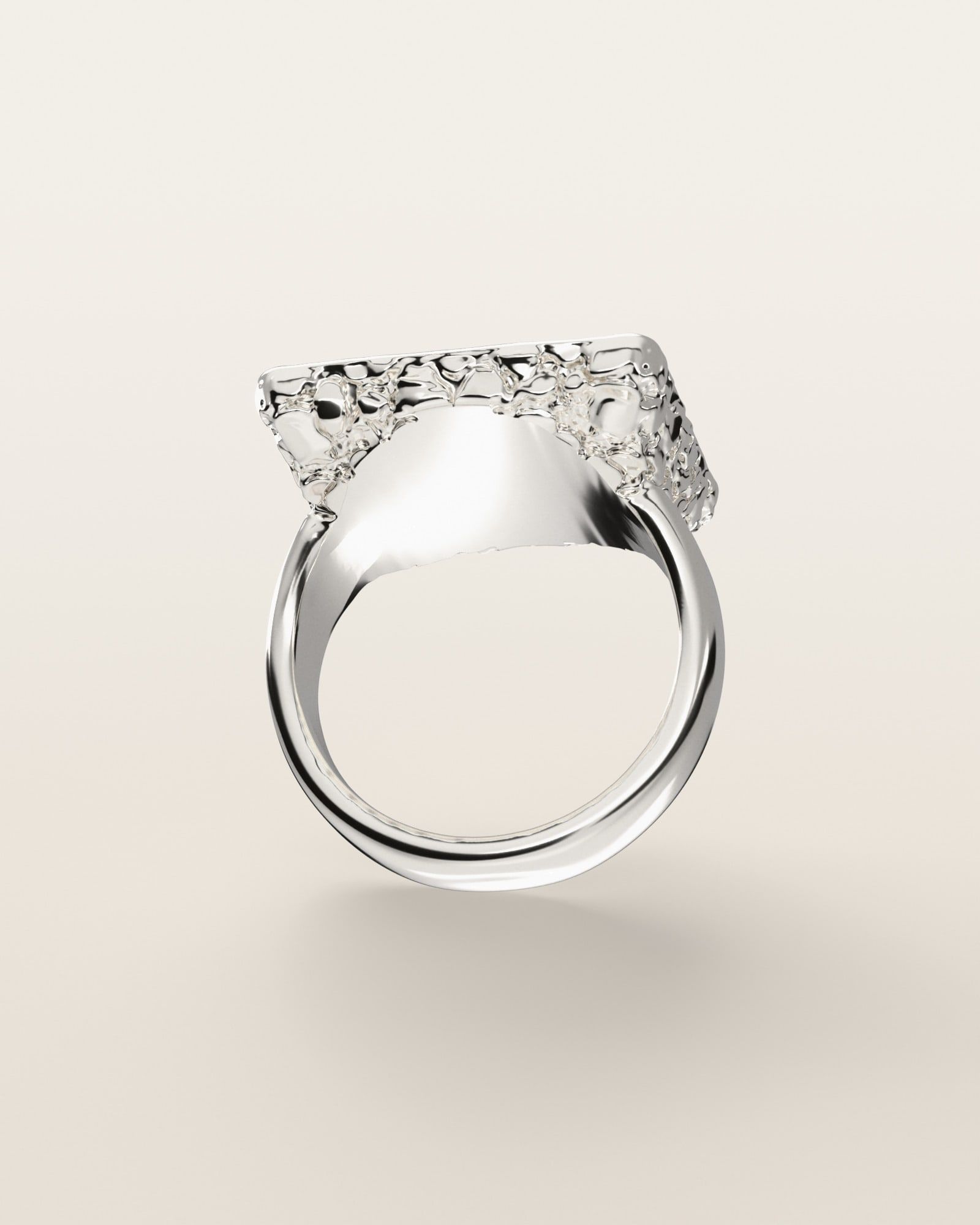 No. 434 Statement XL nugget ring, underside, the inside of the band, sterling silver, rendered from the production 3D file