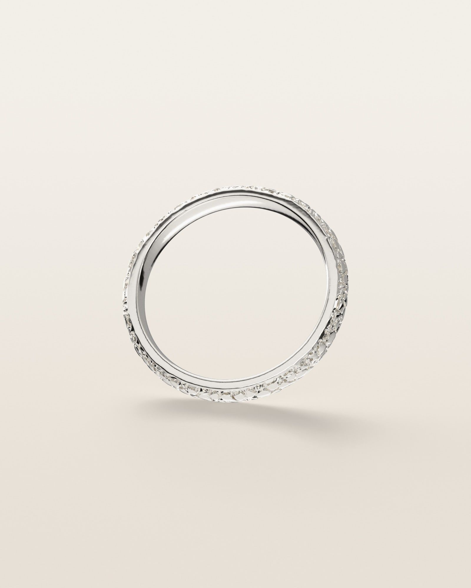No. 444 Stacking Band 3 mm nugget ring, underside, the inside of the band, sterling silver, rendered from the production 3D file