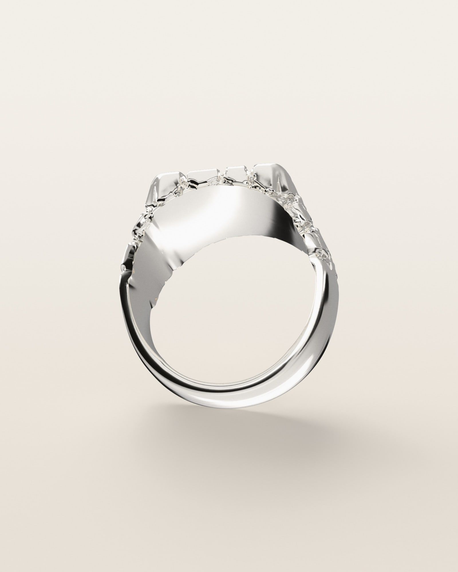 No. 408 Statement XL nugget ring, underside, the inside of the band, sterling silver, rendered from the production 3D file