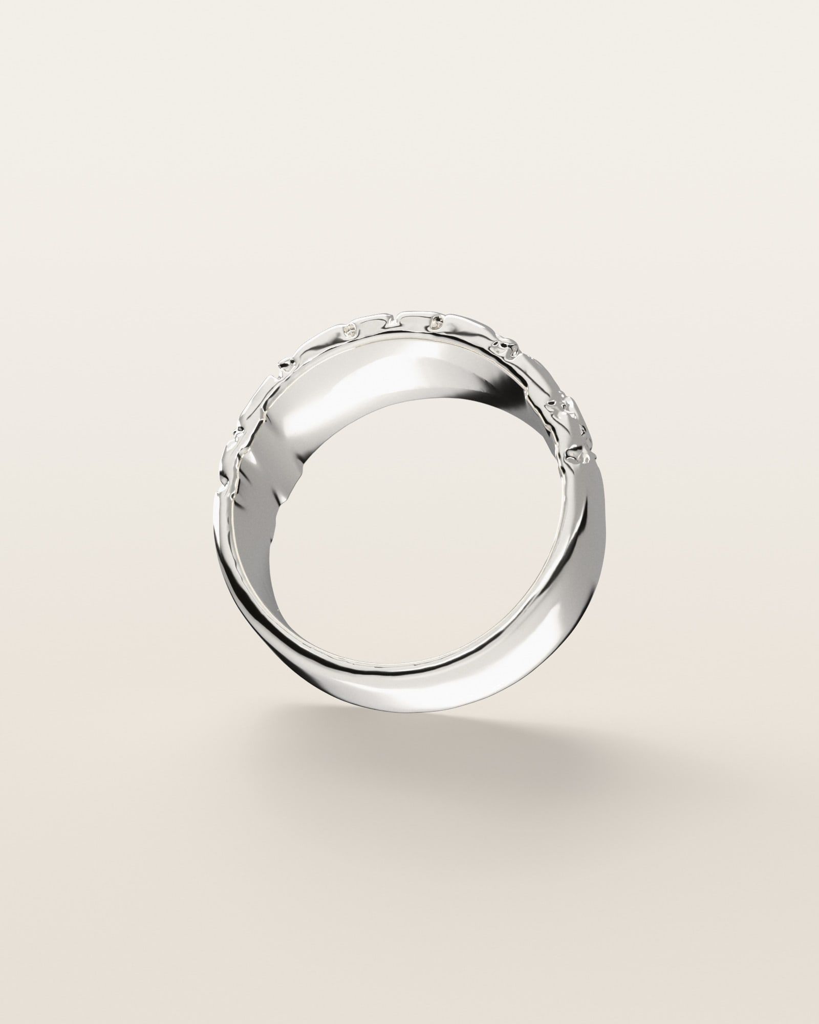 No. 507 Riverbed nugget ring, underside, the inside of the band, sterling silver, rendered from the production 3D file