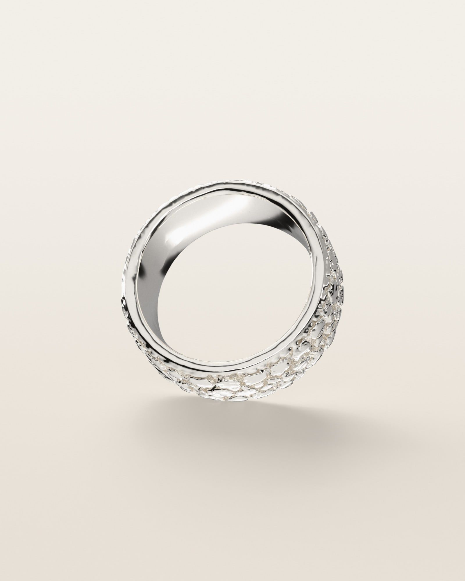 No. 508 Placer nugget ring, underside, the inside of the band, sterling silver, rendered from the production 3D file