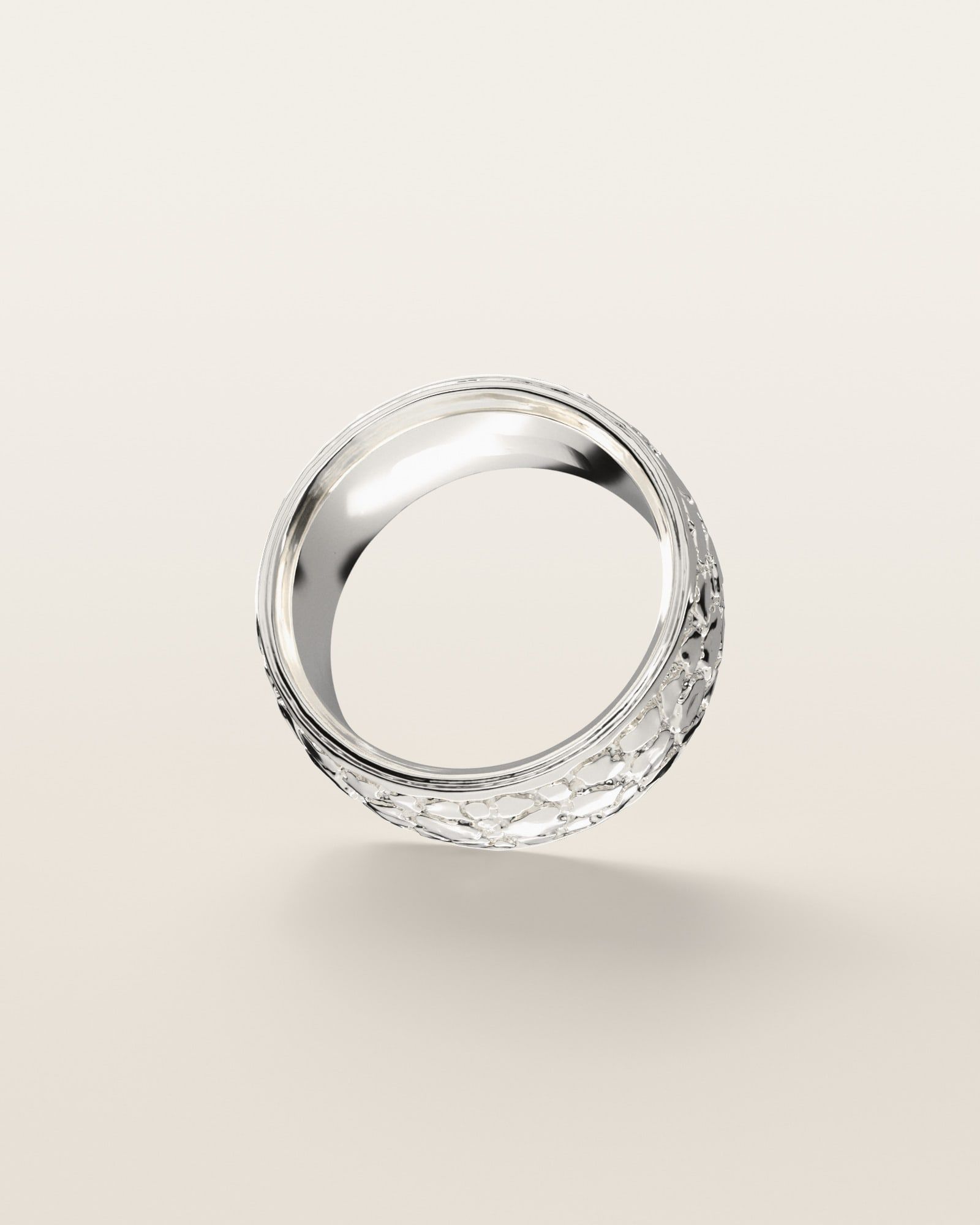 No. 443 Nugget Band 10 mm, underside, the inside of the band, sterling silver, rendered from the production 3D file