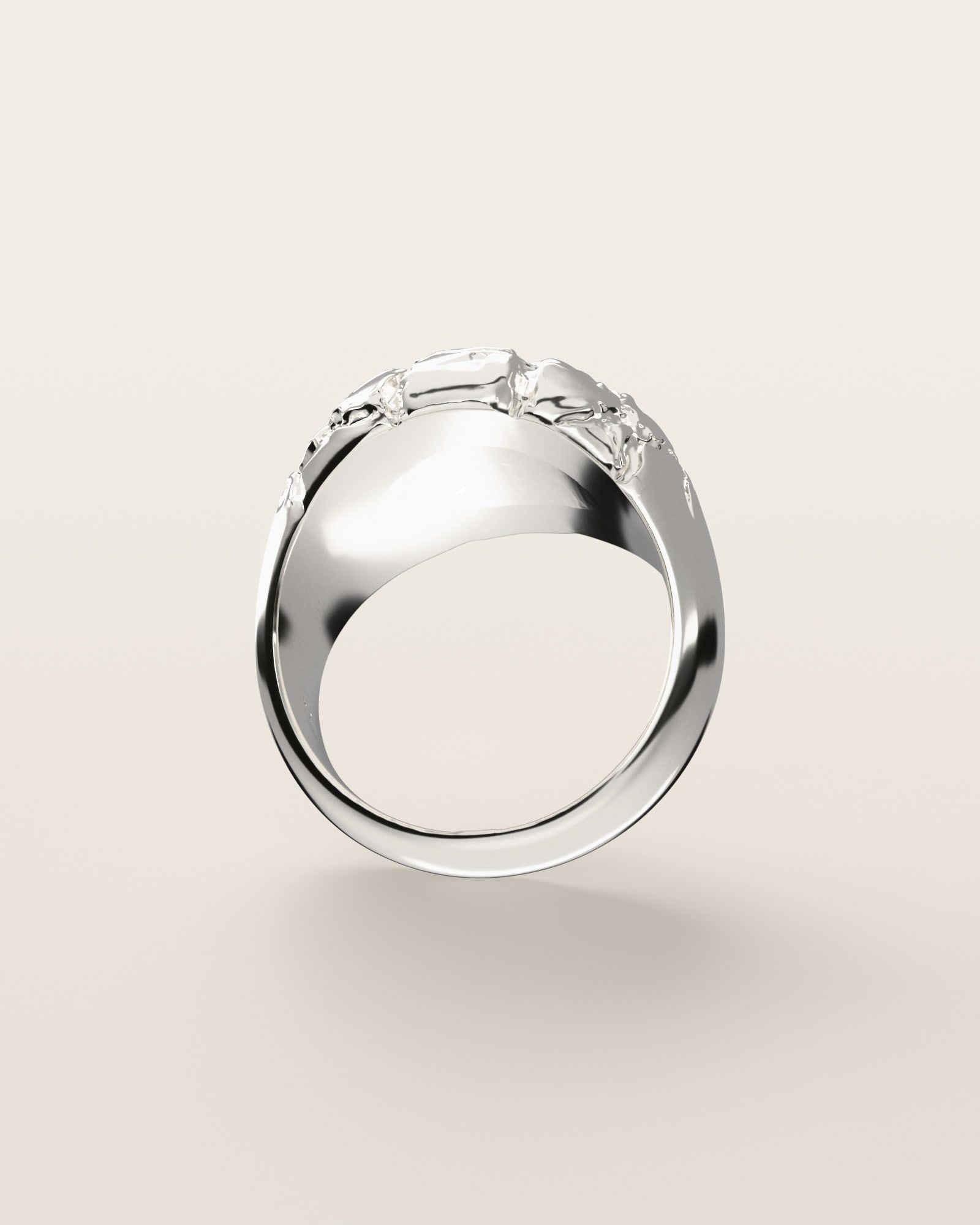 No. 503 Boulder nugget ring, underside, the inside of the band, sterling silver, rendered from the production 3D file