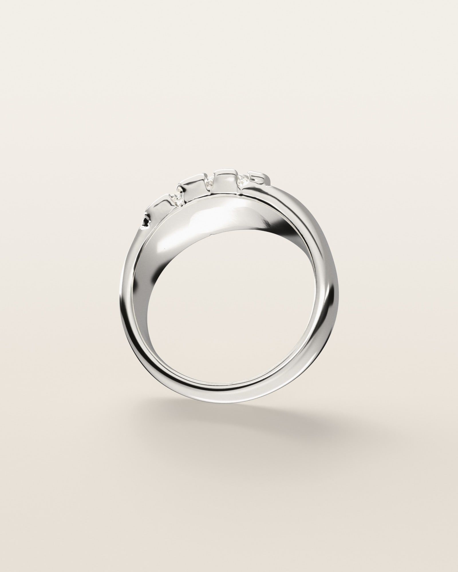 No. 513 Offset nugget ring, underside, the inside of the band, sterling silver, rendered from the production 3D file