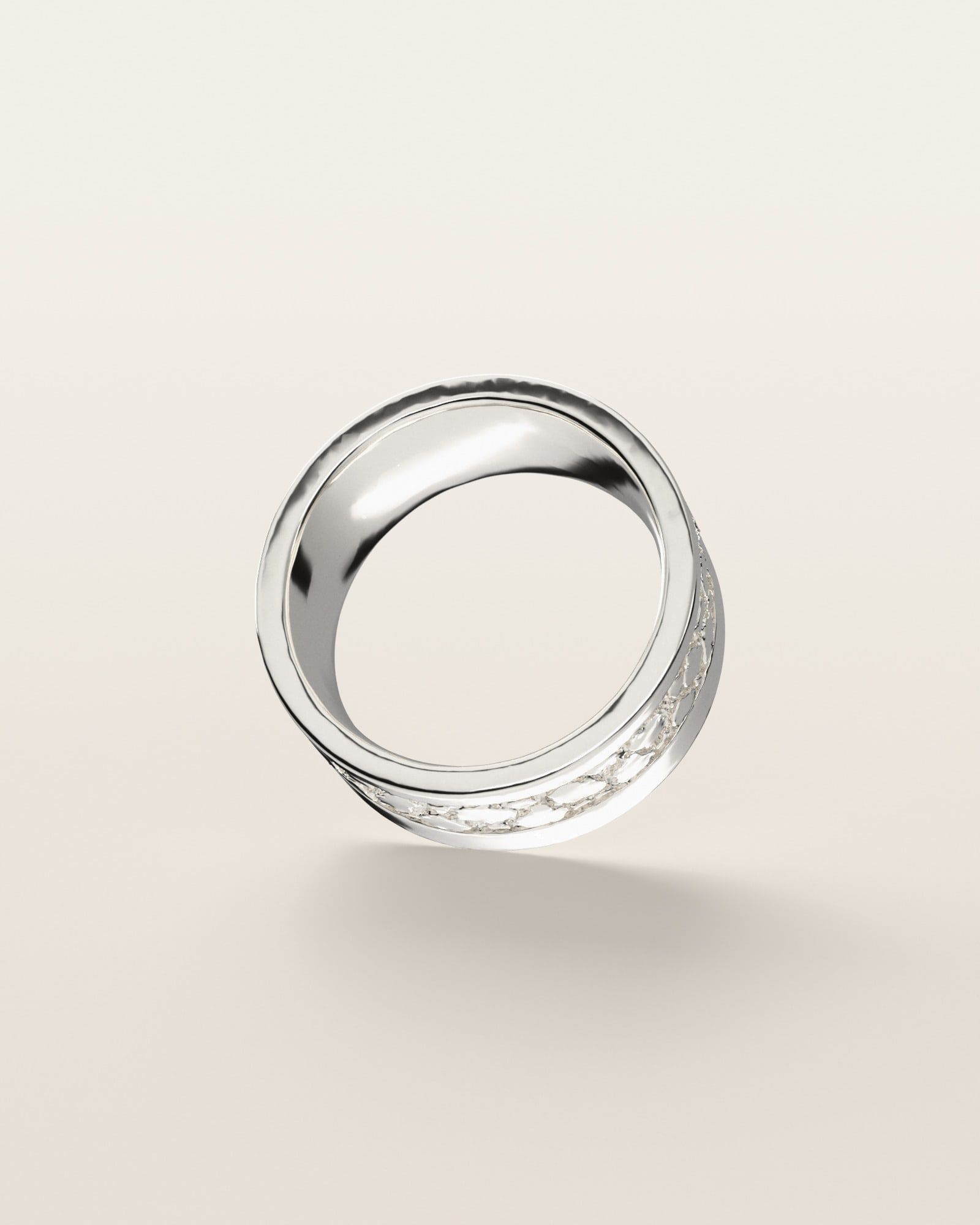 No. 532 Rail nugget ring, underside, the inside of the band, sterling silver, rendered from the production 3D file