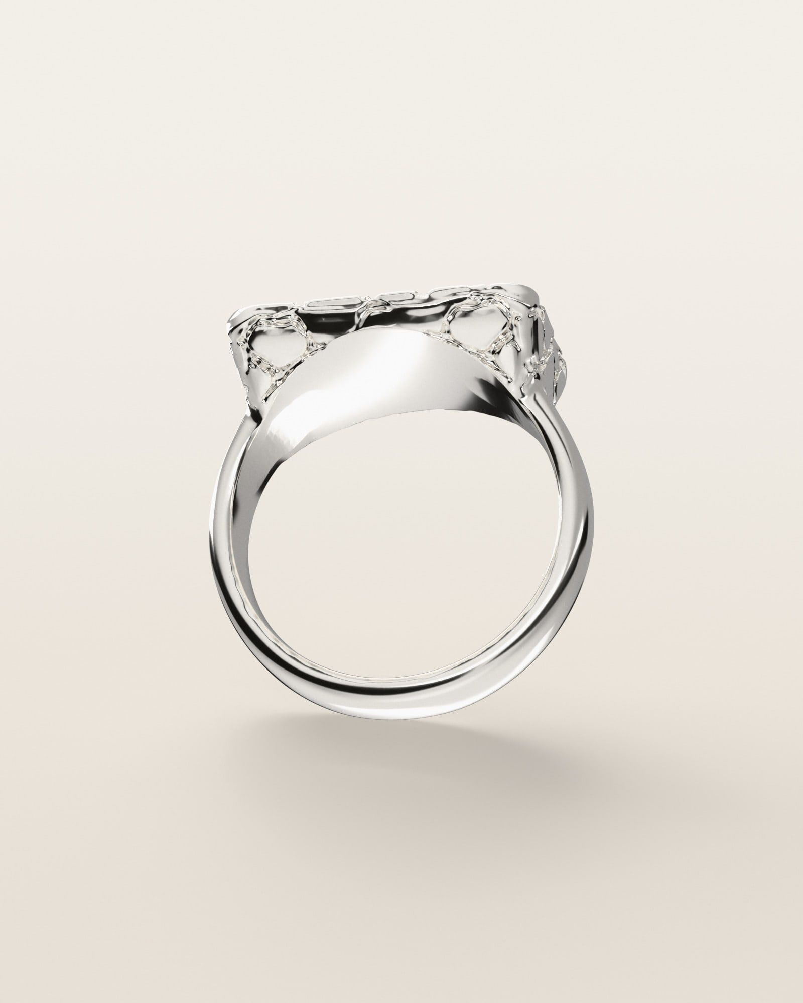 No. 433 Wide Face nugget ring, underside, the inside of the band, sterling silver, rendered from the production 3D file