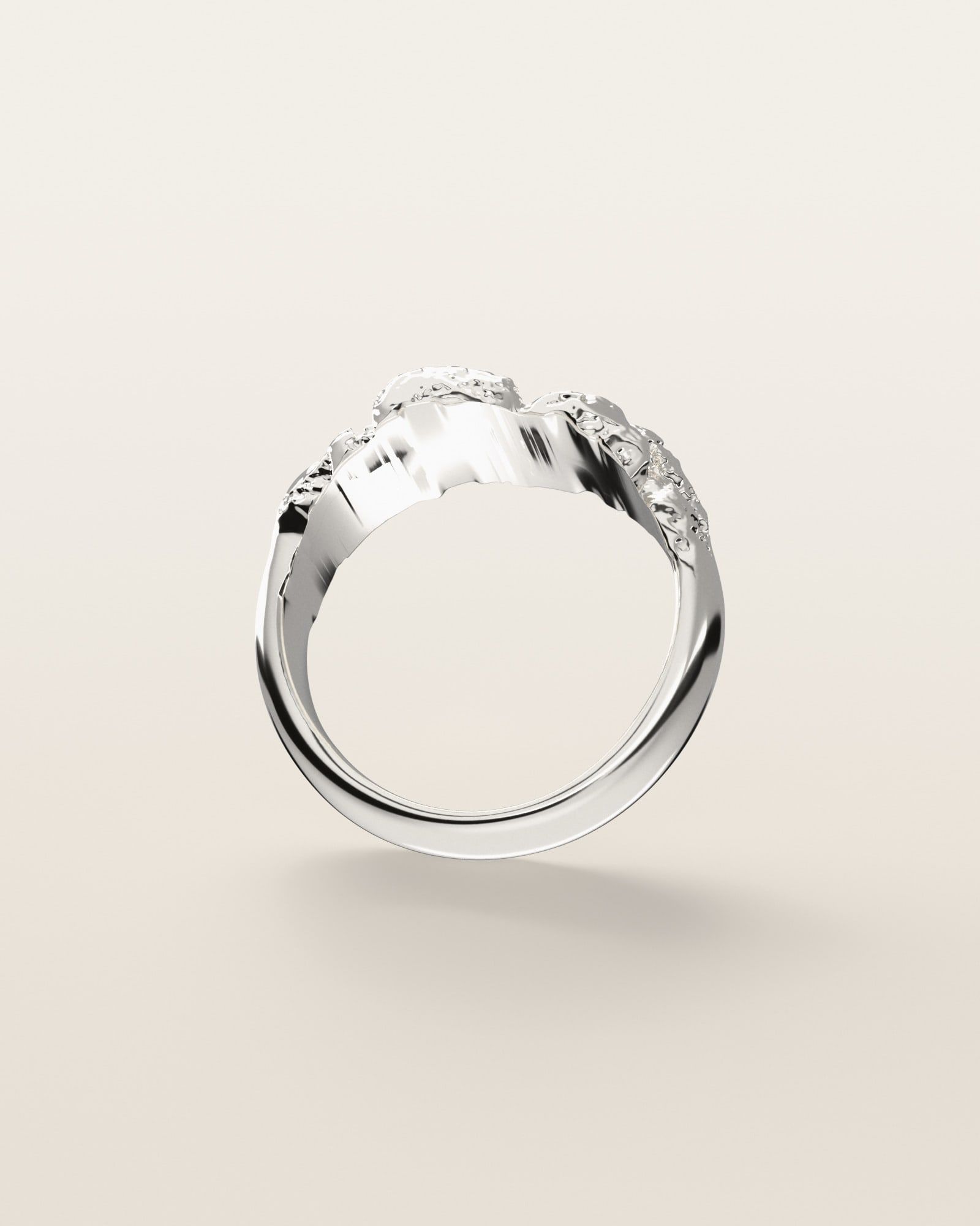 No. 001 Low & Wide nugget ring, underside, the inside of the band, sterling silver, rendered from the production 3D file