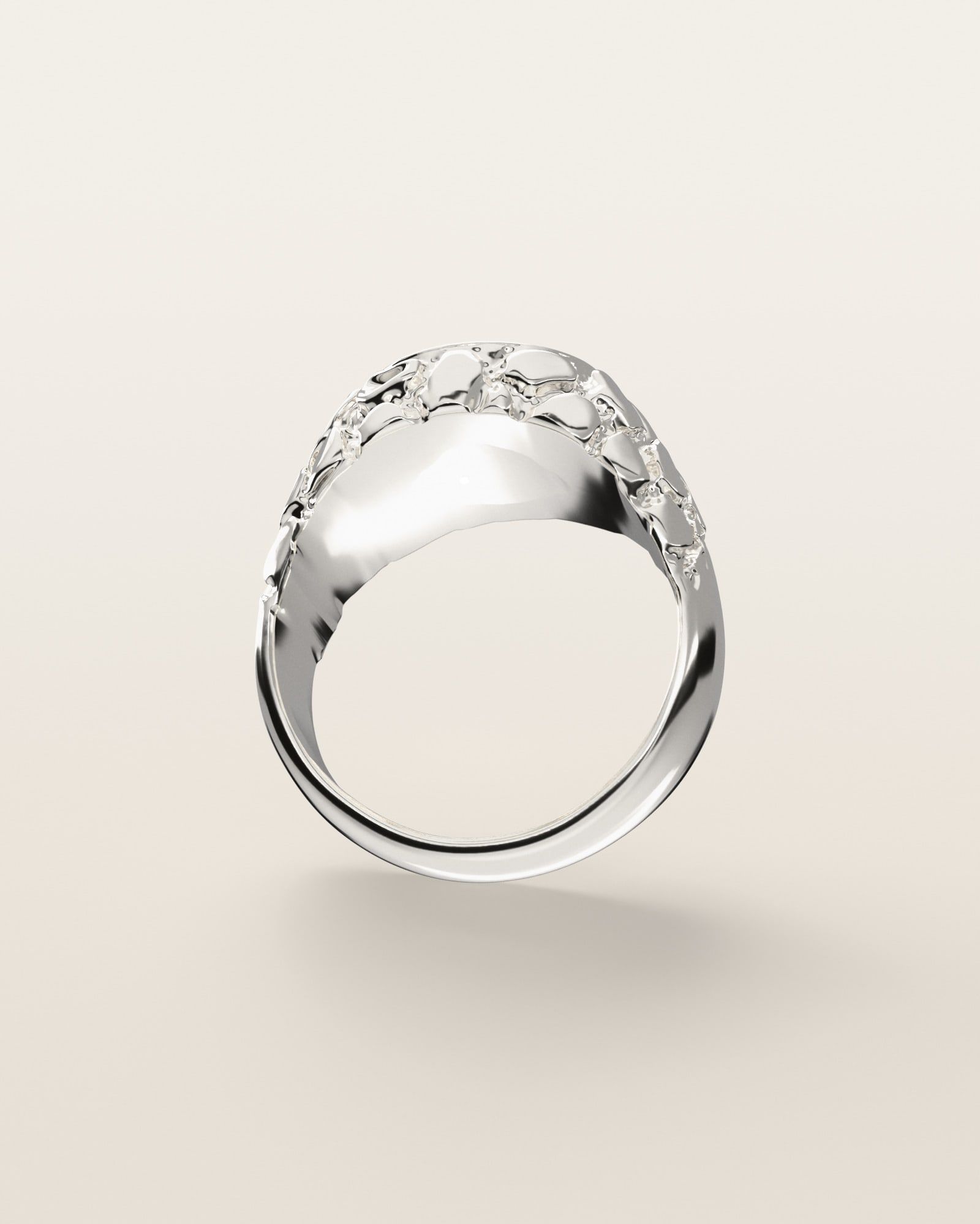 No. 523 Facet nugget ring, underside, the inside of the band, sterling silver, rendered from the production 3D file