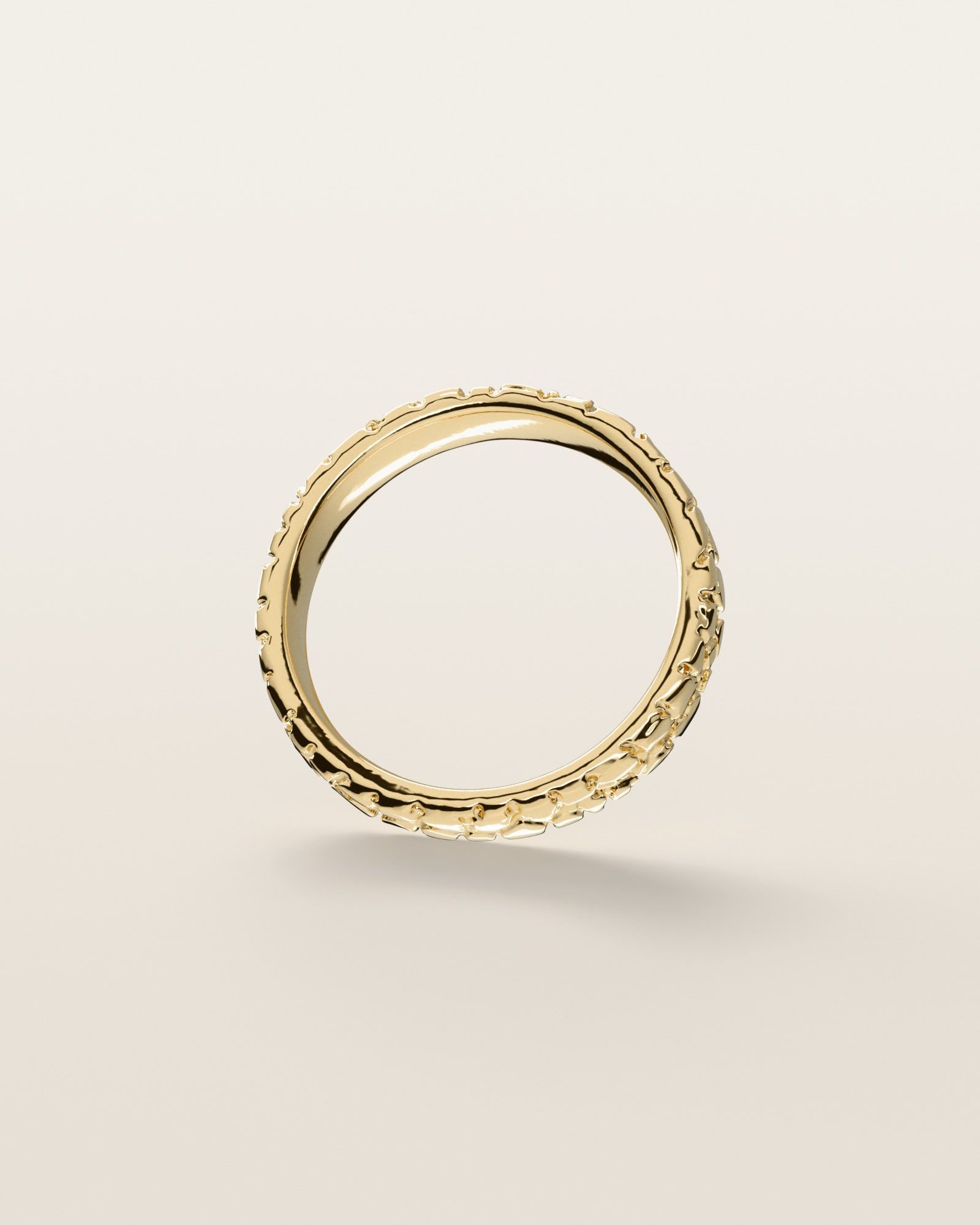No. 407 Stack Band nugget ring, underside, the inside of the band, 14K yellow gold, rendered from the production 3D file