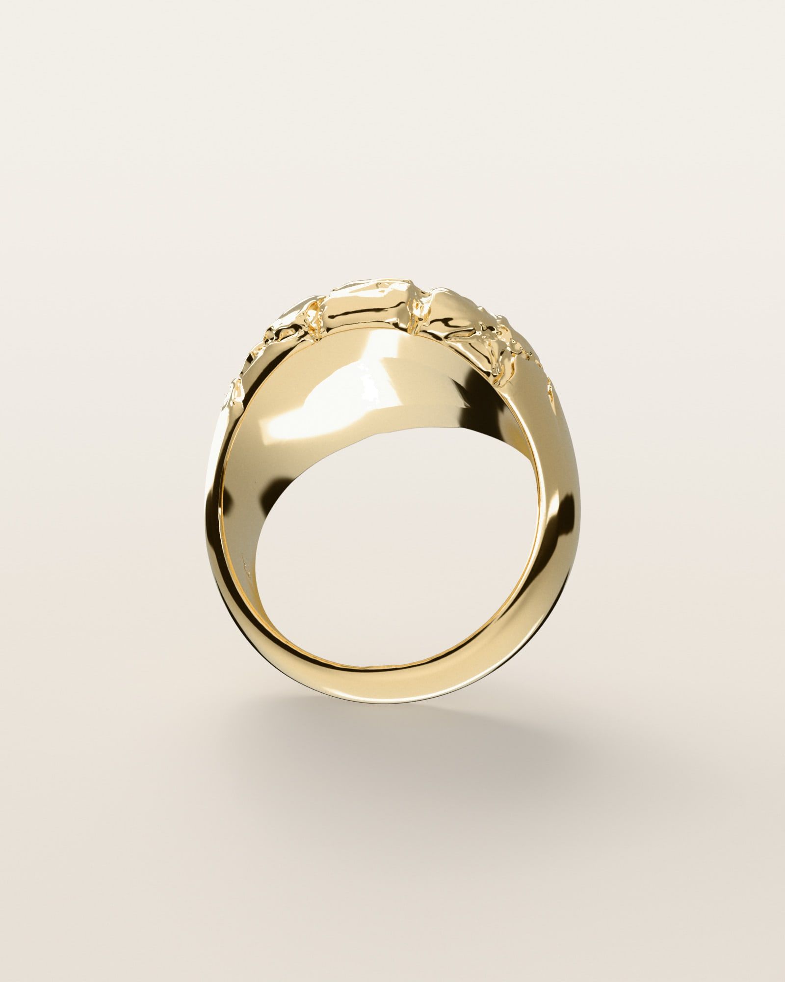 No. 503 Boulder nugget ring, underside, the inside of the band, 14K yellow gold, rendered from the production 3D file