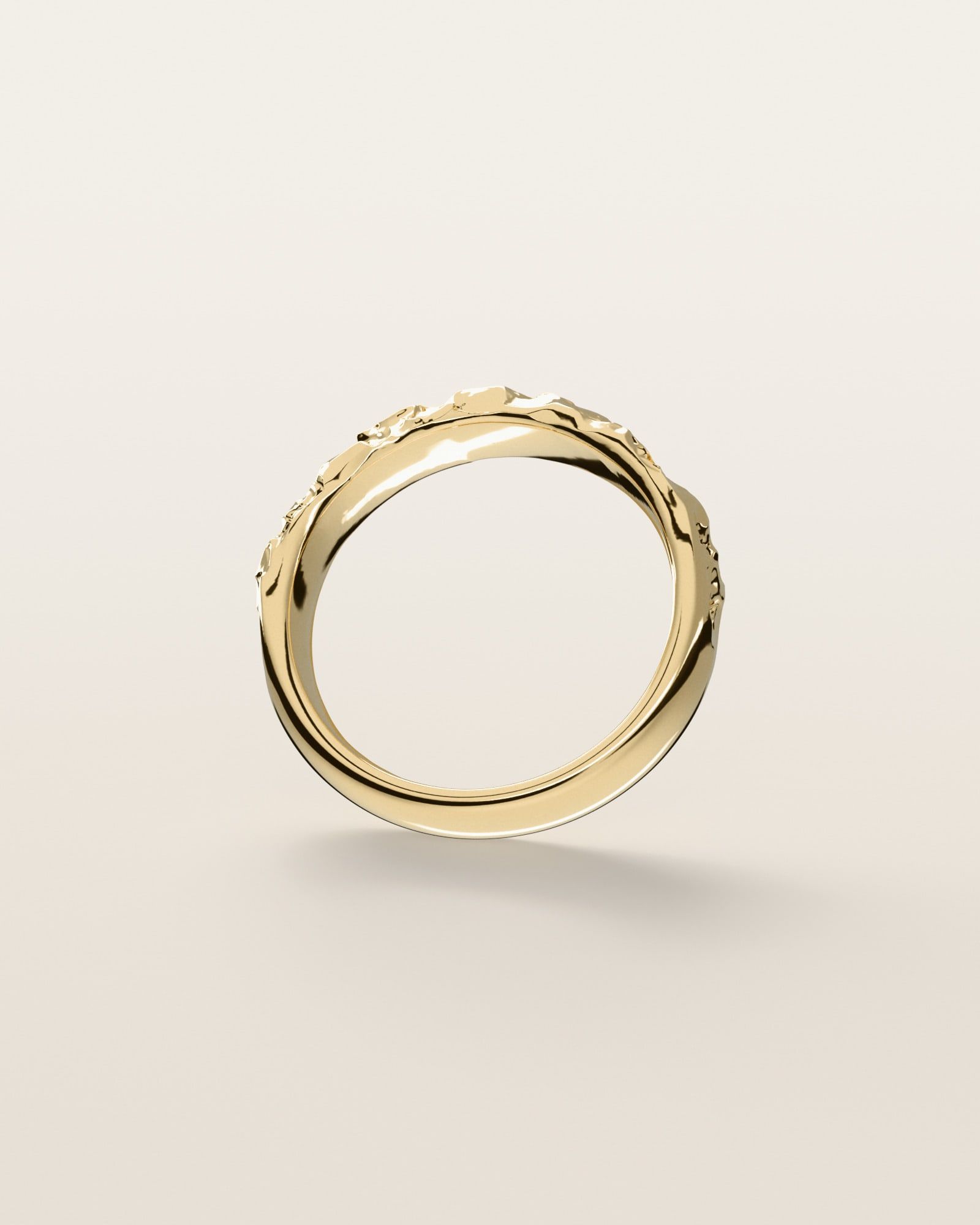 No. 024 Slim nugget ring, underside, the inside of the band, 14K yellow gold, rendered from the production 3D file