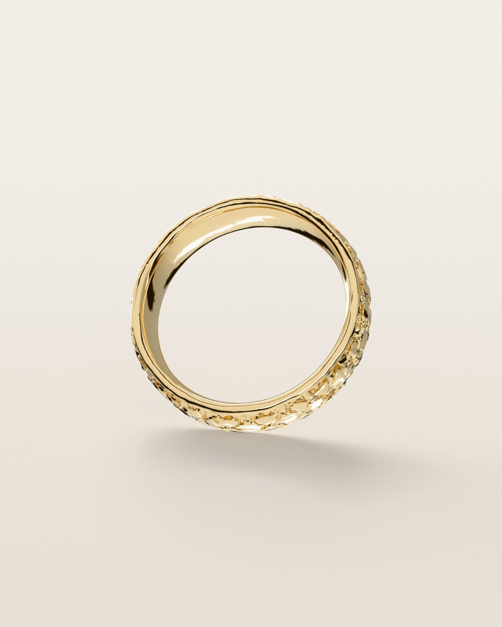 No. 441 Nugget Band 6 mm, underside, the inside of the band, 14K yellow gold, rendered from the production 3D file