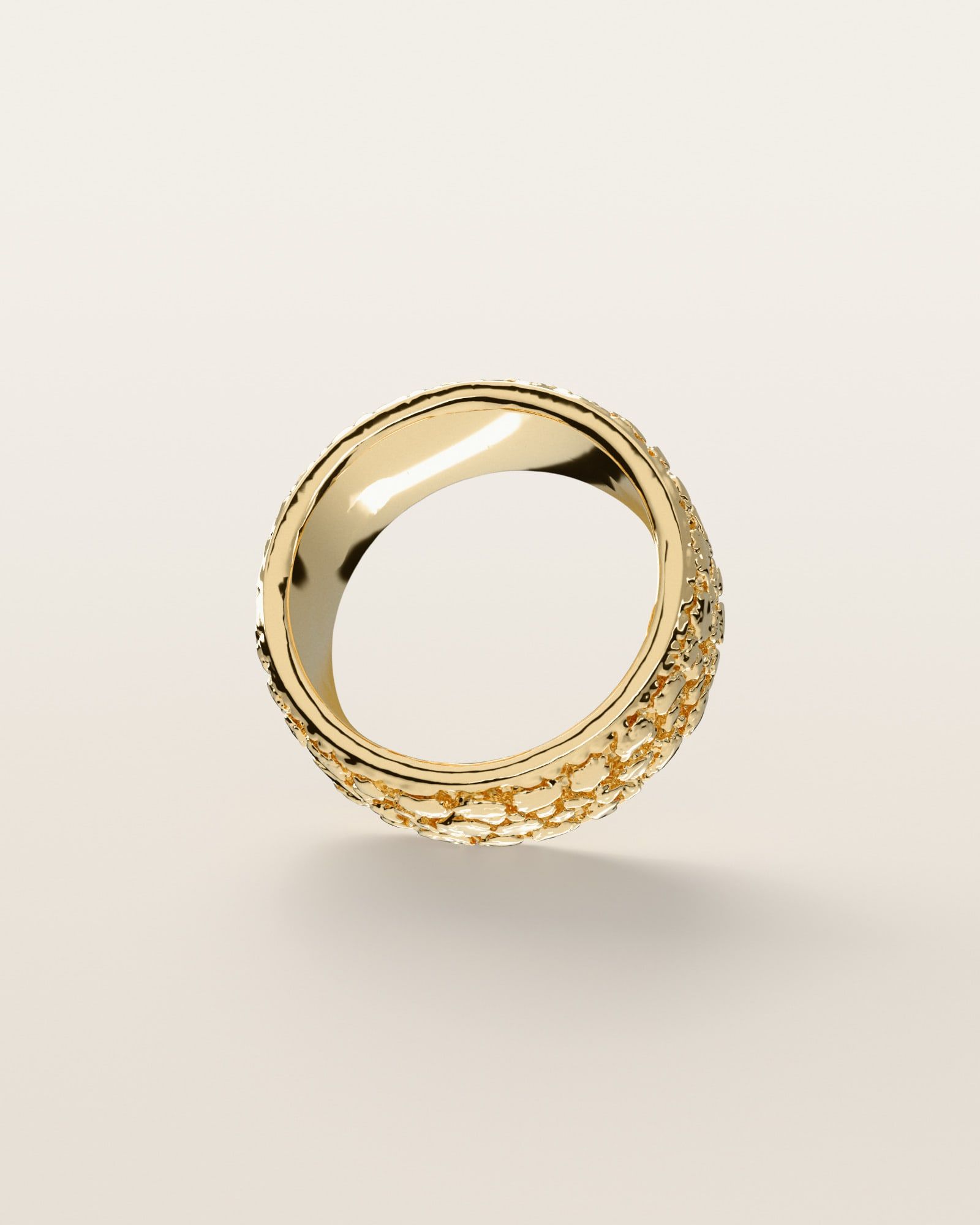 No. 508 Placer nugget ring, underside, the inside of the band, 14K yellow gold, rendered from the production 3D file