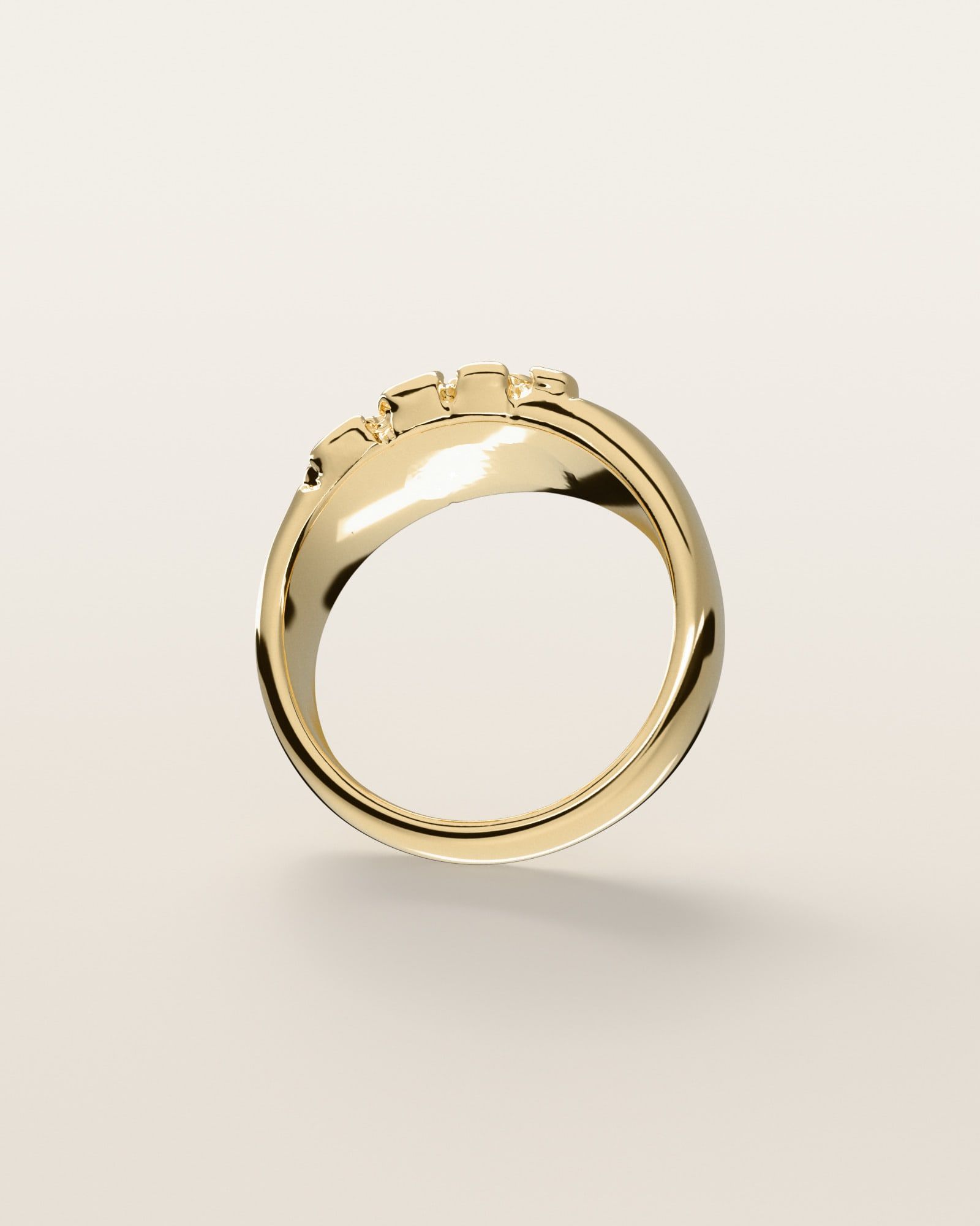 No. 513 Offset nugget ring, underside, the inside of the band, 14K yellow gold, rendered from the production 3D file