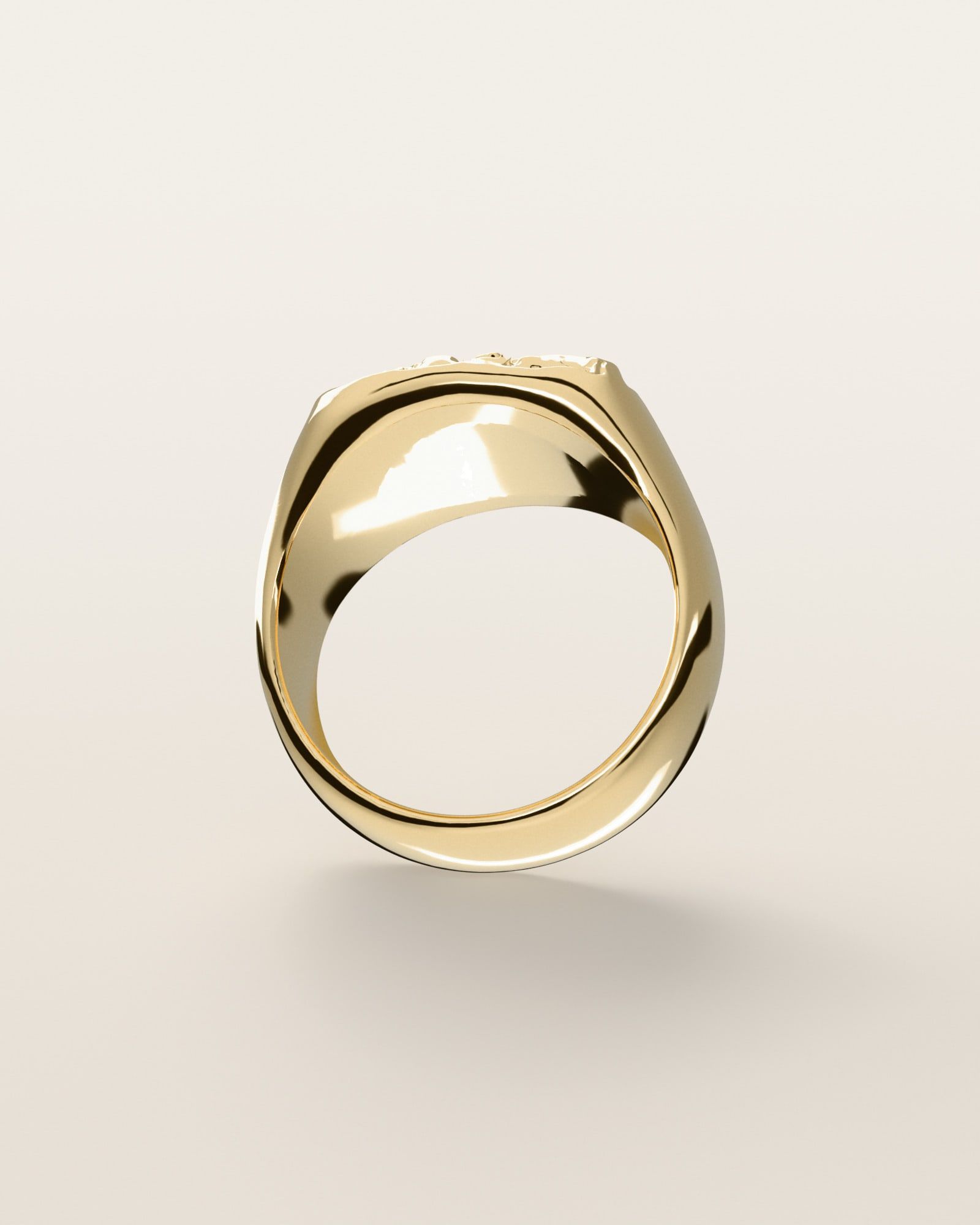 No. 014 The Block nugget ring, underside, the inside of the band, 14K yellow gold, rendered from the production 3D file