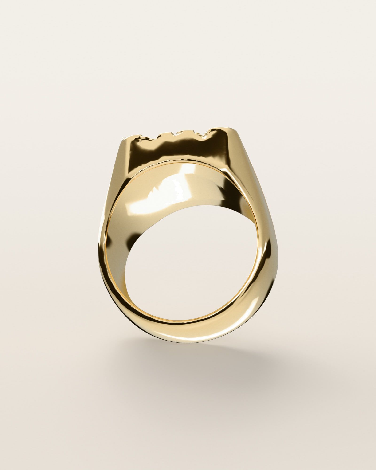 No. 502 Bullion nugget ring, underside, the inside of the band, 14K yellow gold, rendered from the production 3D file