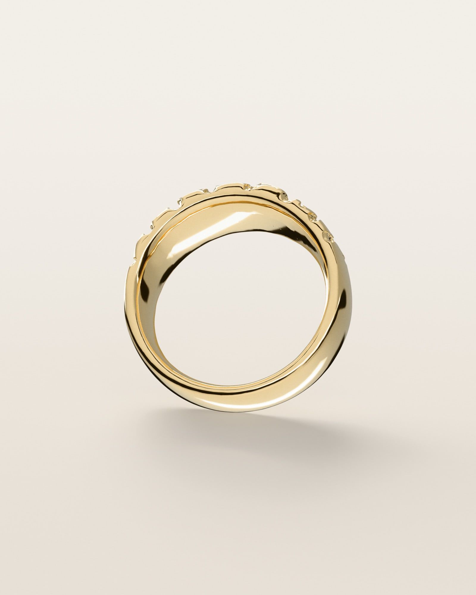 No. 102 Drift nugget ring, underside, the inside of the band, 14K yellow gold, rendered from the production 3D file