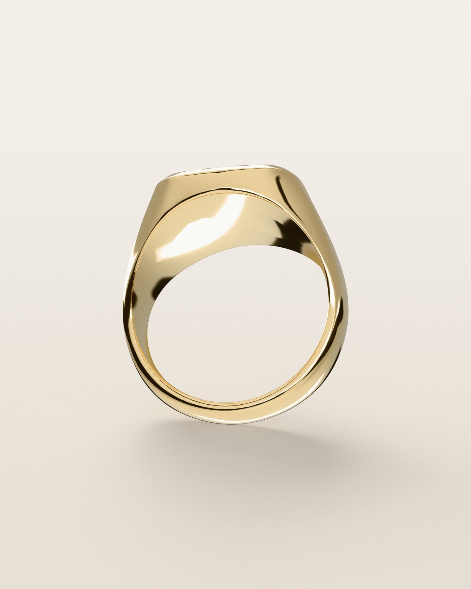 No. 101 Tablet nugget ring, underside, the inside of the band, 14K yellow gold, rendered from the production 3D file