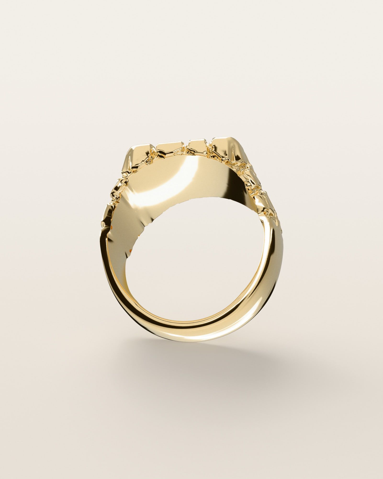 No. 408 Statement XL nugget ring, underside, the inside of the band, 14K yellow gold, rendered from the production 3D file