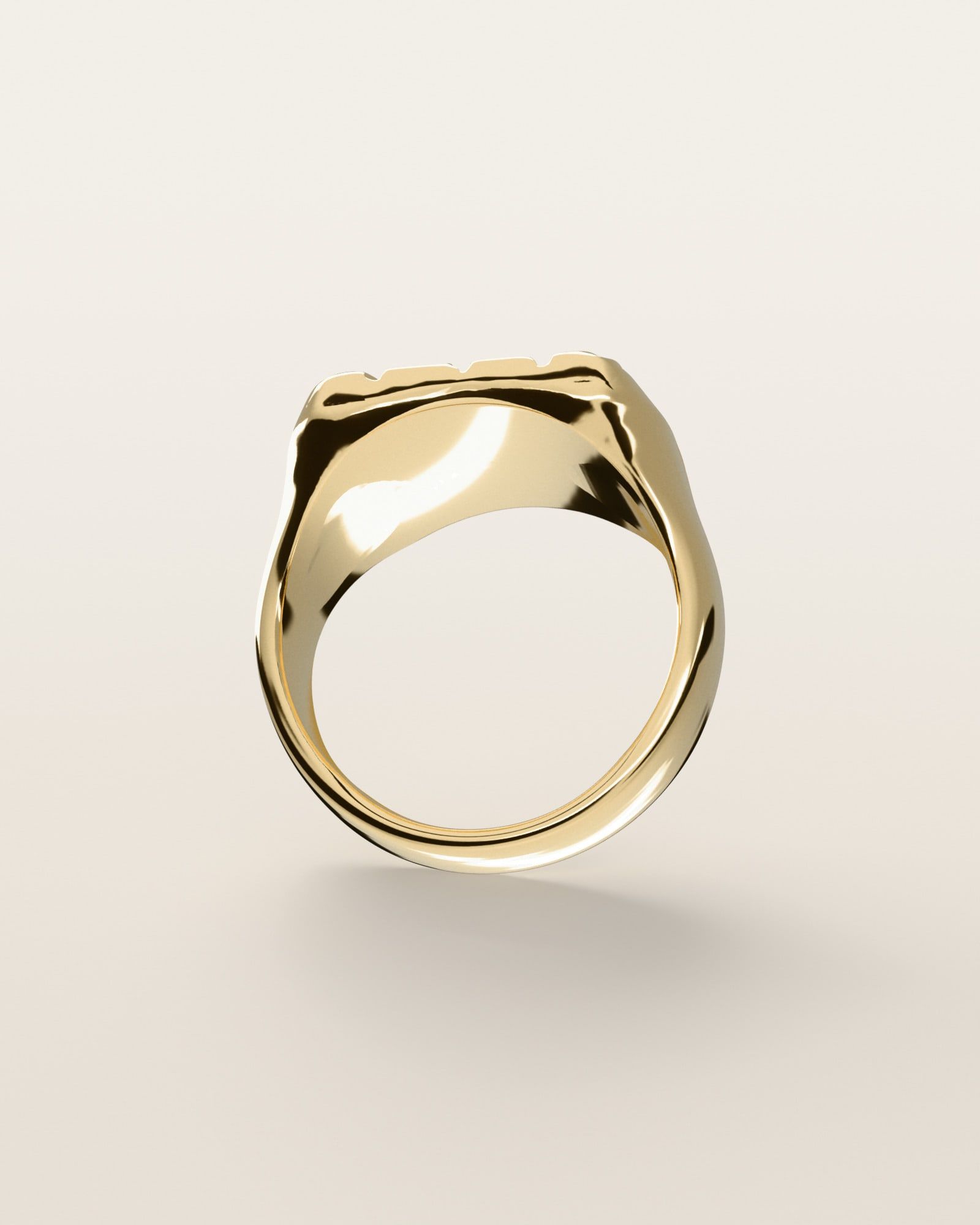 No. 401 Signet L nugget ring, underside, the inside of the band, 14K yellow gold, rendered from the production 3D file
