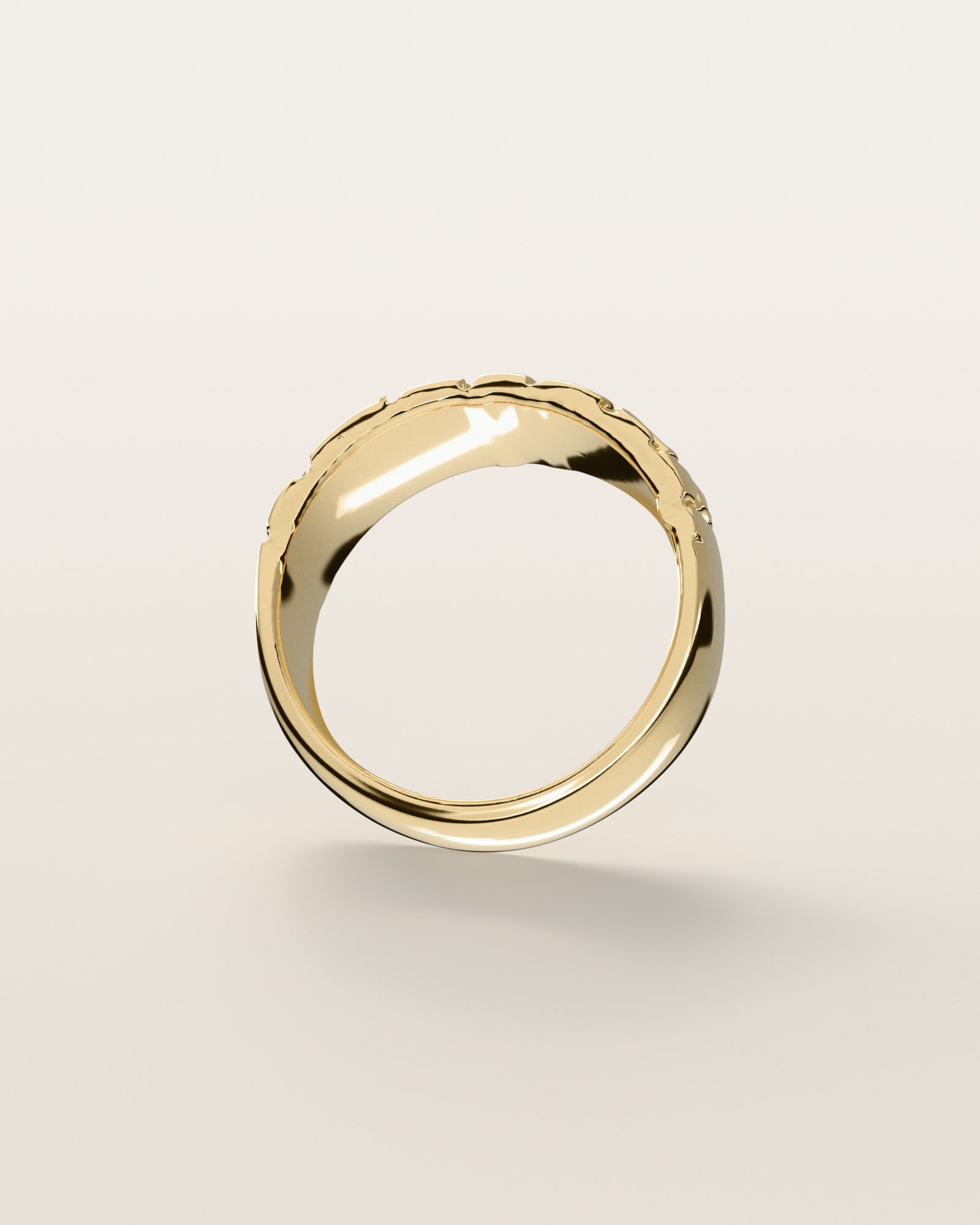 No. 403 Classic Taper nugget ring, underside, the inside of the band, 14K yellow gold, rendered from the production 3D file