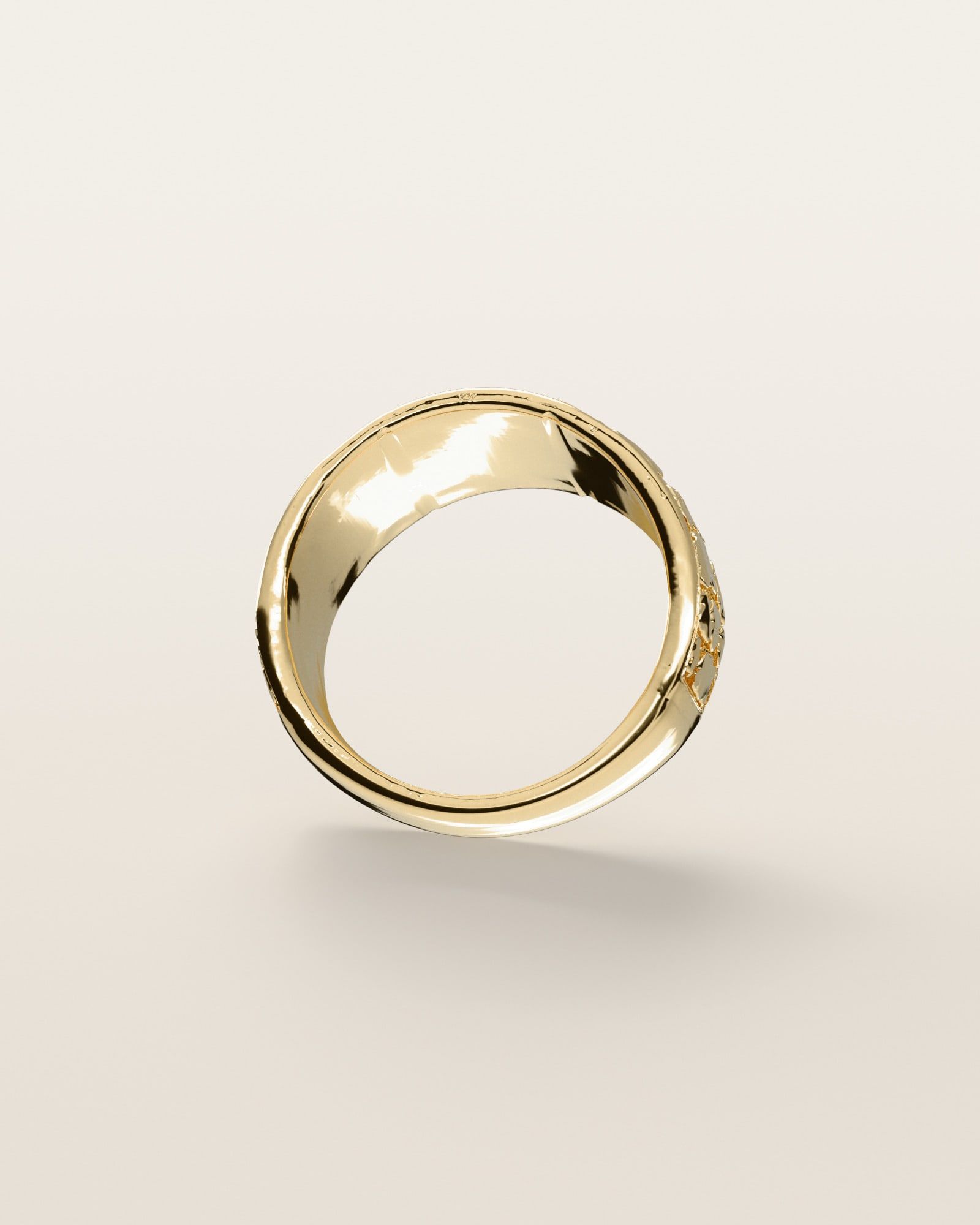 No. 440 Classic Taper nugget ring, underside, the inside of the band, 14K yellow gold, rendered from the production 3D file