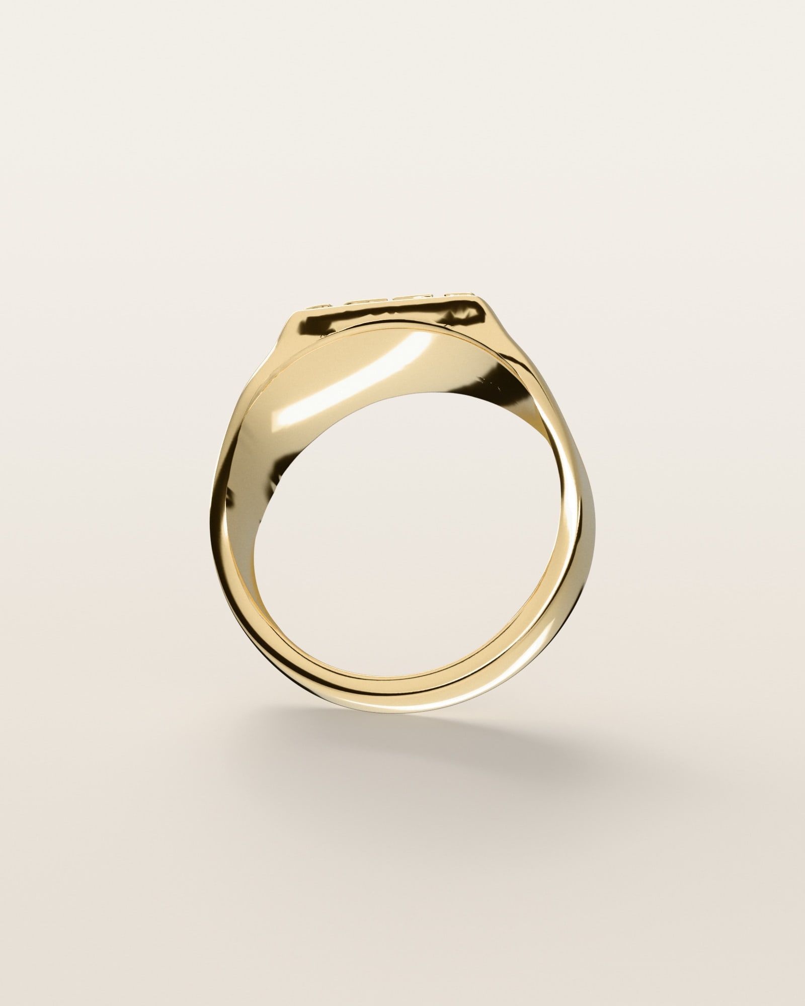 No. 409 Signet M nugget ring, underside, the inside of the band, 14K yellow gold, rendered from the production 3D file