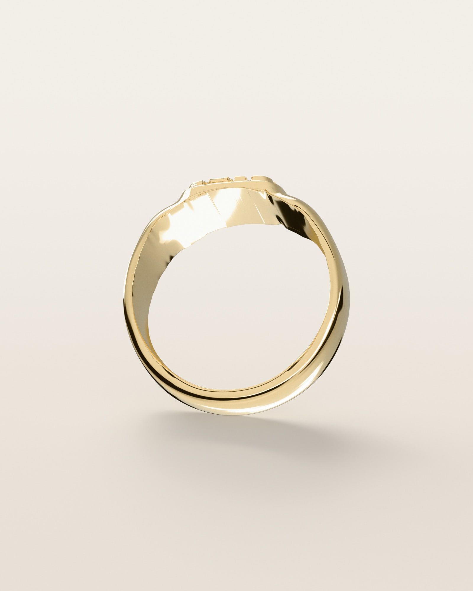 No. 405 Pinky nugget ring, underside, the inside of the band, 14K yellow gold, rendered from the production 3D file