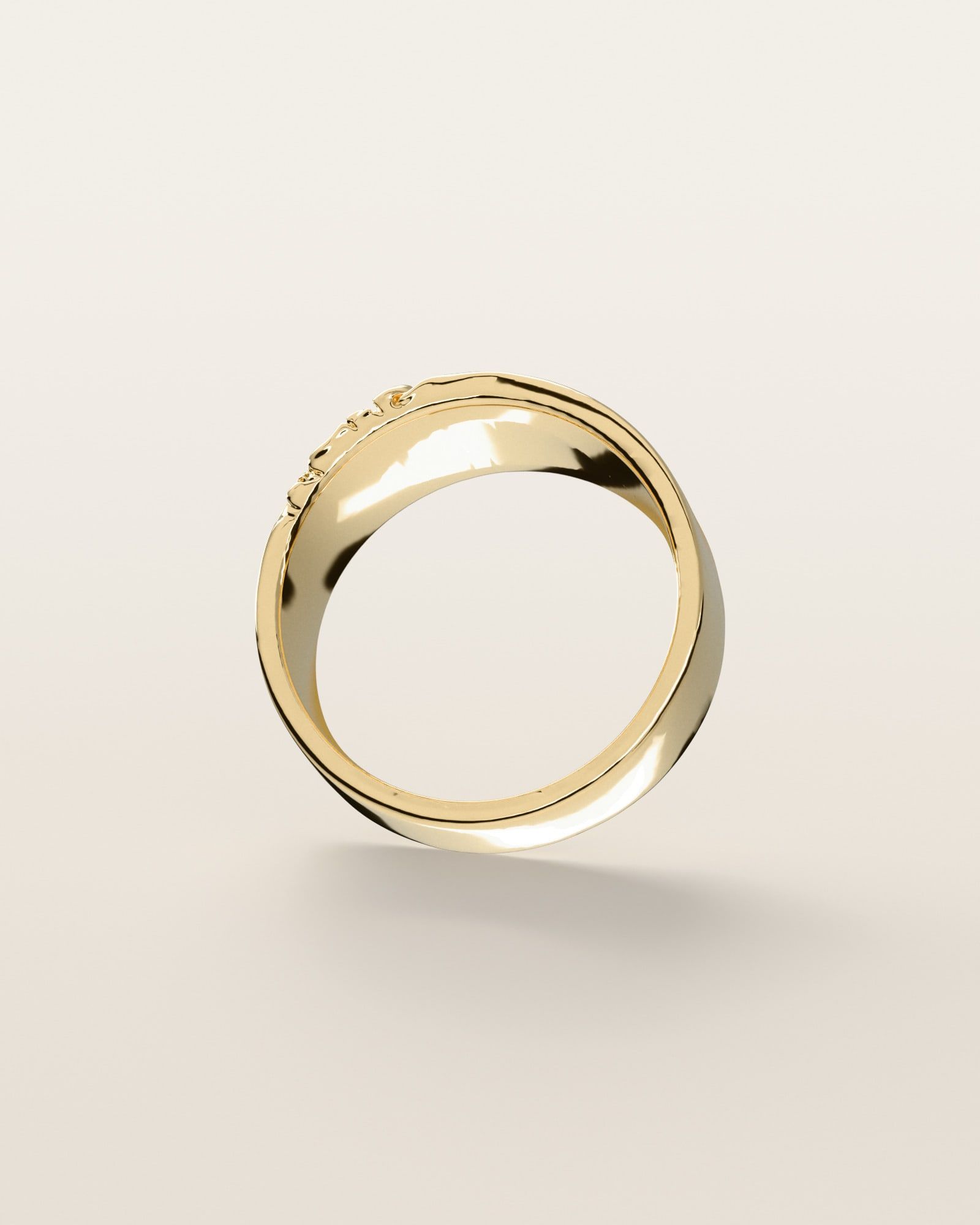 No. 518 Fault Line nugget ring, underside, the inside of the band, 14K yellow gold, rendered from the production 3D file